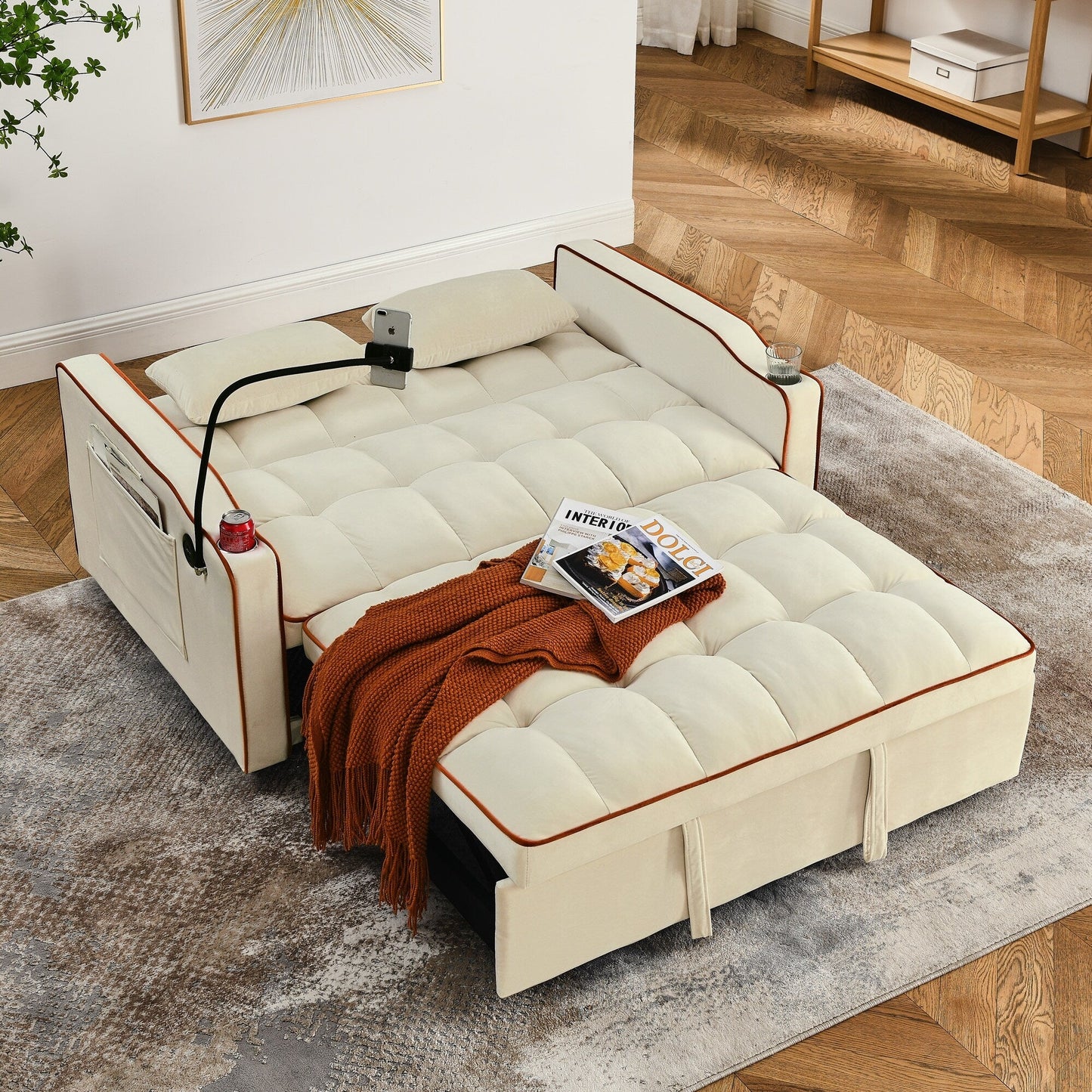Canapé-lit pliable polyvalent de 55,51 pouces en 3 longueurs