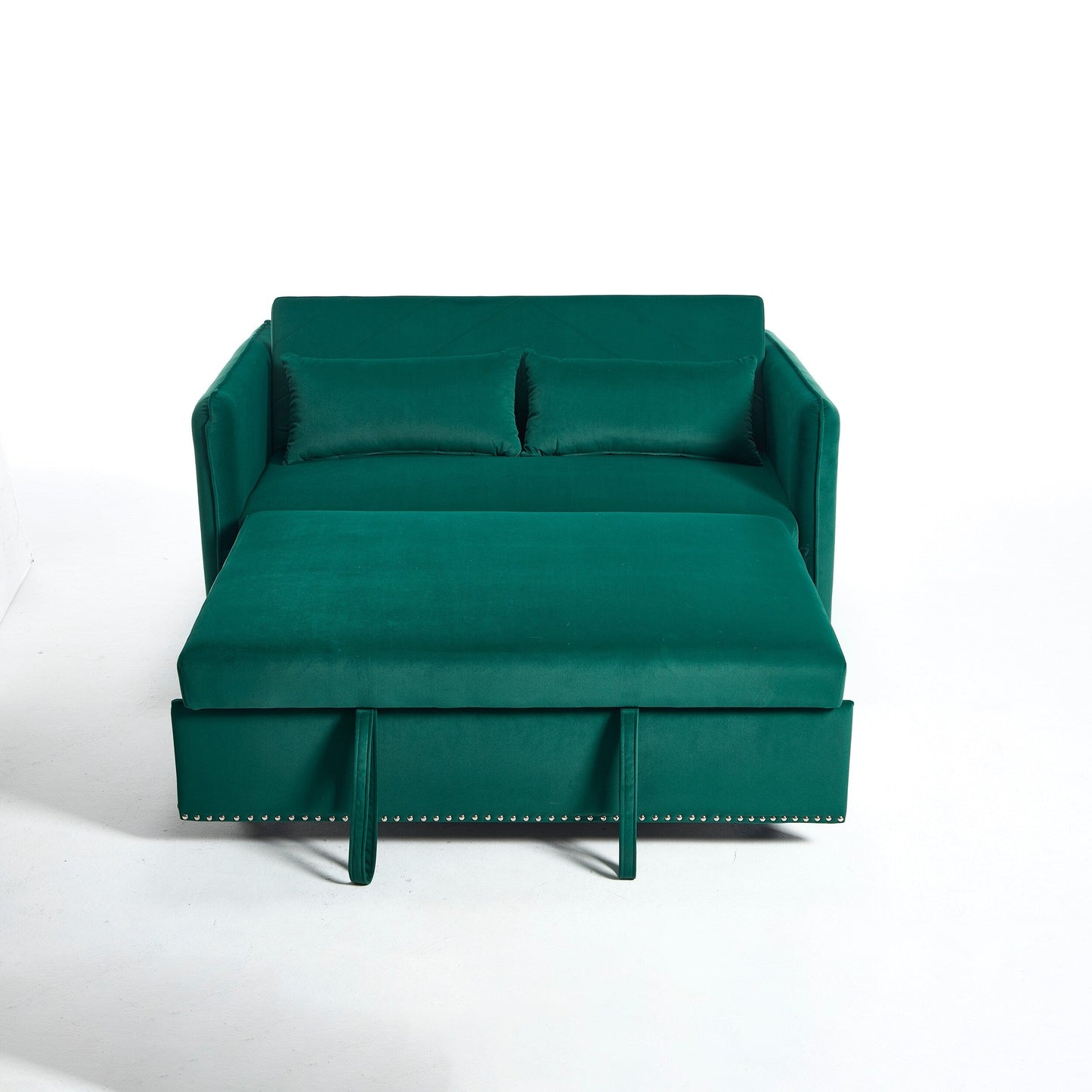 Canapé-lit convertible 3 en 1 en velours de 55 pouces avec dossier inclinable, poches latérales et 2 oreillers