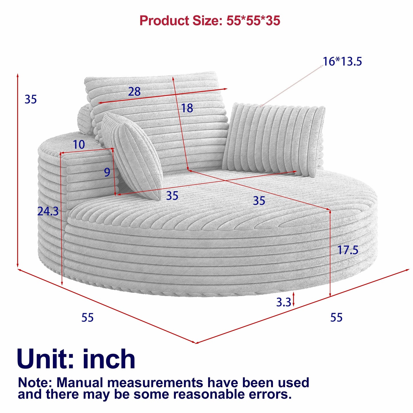 Fauteuil pivotant simple en velours côtelé chenille et mousse 55 L, canapé-lit moderne et moelleux, fauteuil pivotant à 360 degrés, salon et salle de projection