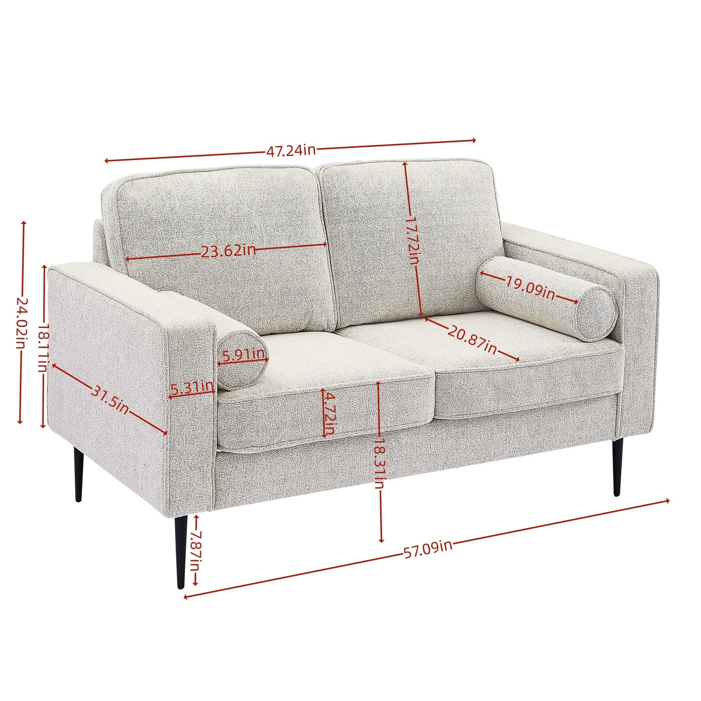 Canapé rembourré en tissu haute technologie avec 2 coussins pour le salon (56,69 €)
