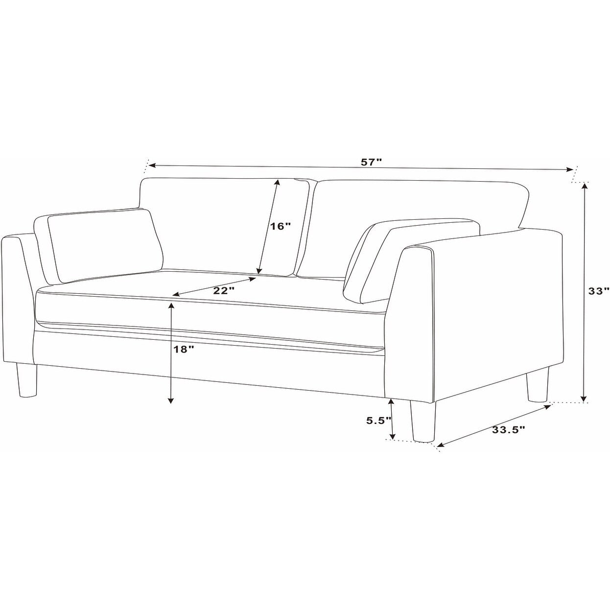Causeuse en tissu avec pieds en bois - 34 P x 57 L x 33,5 H