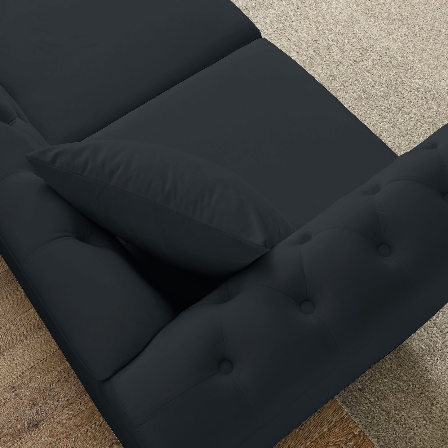 Canapé Chesterfield 2 places en velours 58,8 avec accoudoirs roulés, garniture cloutée et 2 coussins