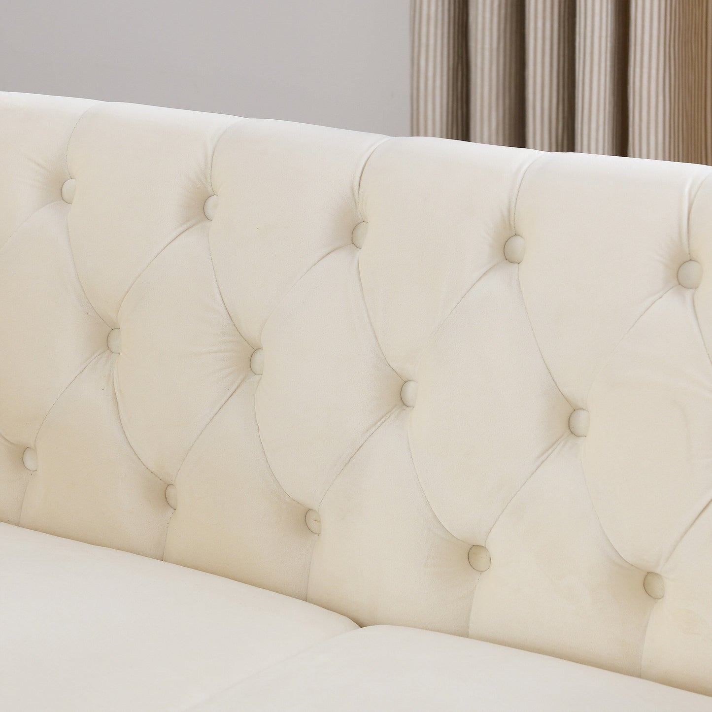 Canapé Chesterfield 2 places en velours 58,8 avec accoudoirs roulés, garniture cloutée et 2 coussins