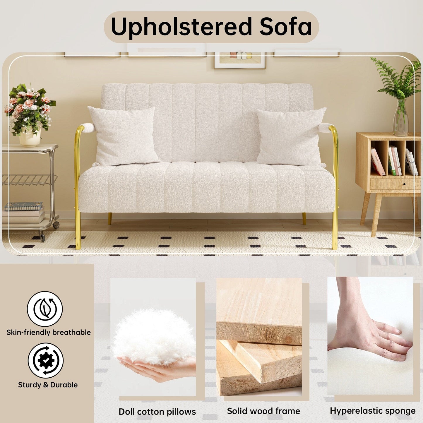 Canapé en polaire beige Teddy - 29,92 x 59,00 x 31,89