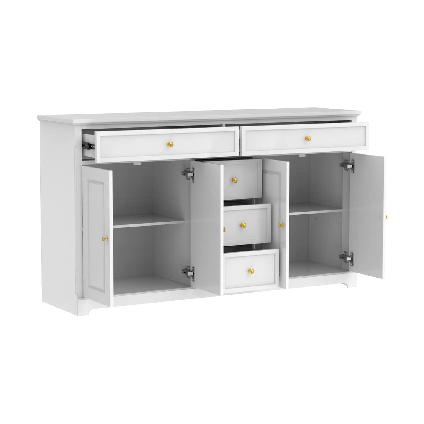 Buffet blanc laqué de 59,1 pouces, style contemporain et moderne du milieu du siècle
