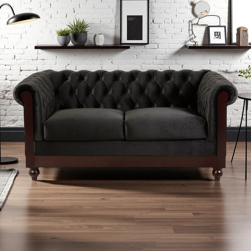 Canapé Chesterfield en velours 59,44 po avec accoudoirs roulés, dossier capitonné et capacité de 600 lb
