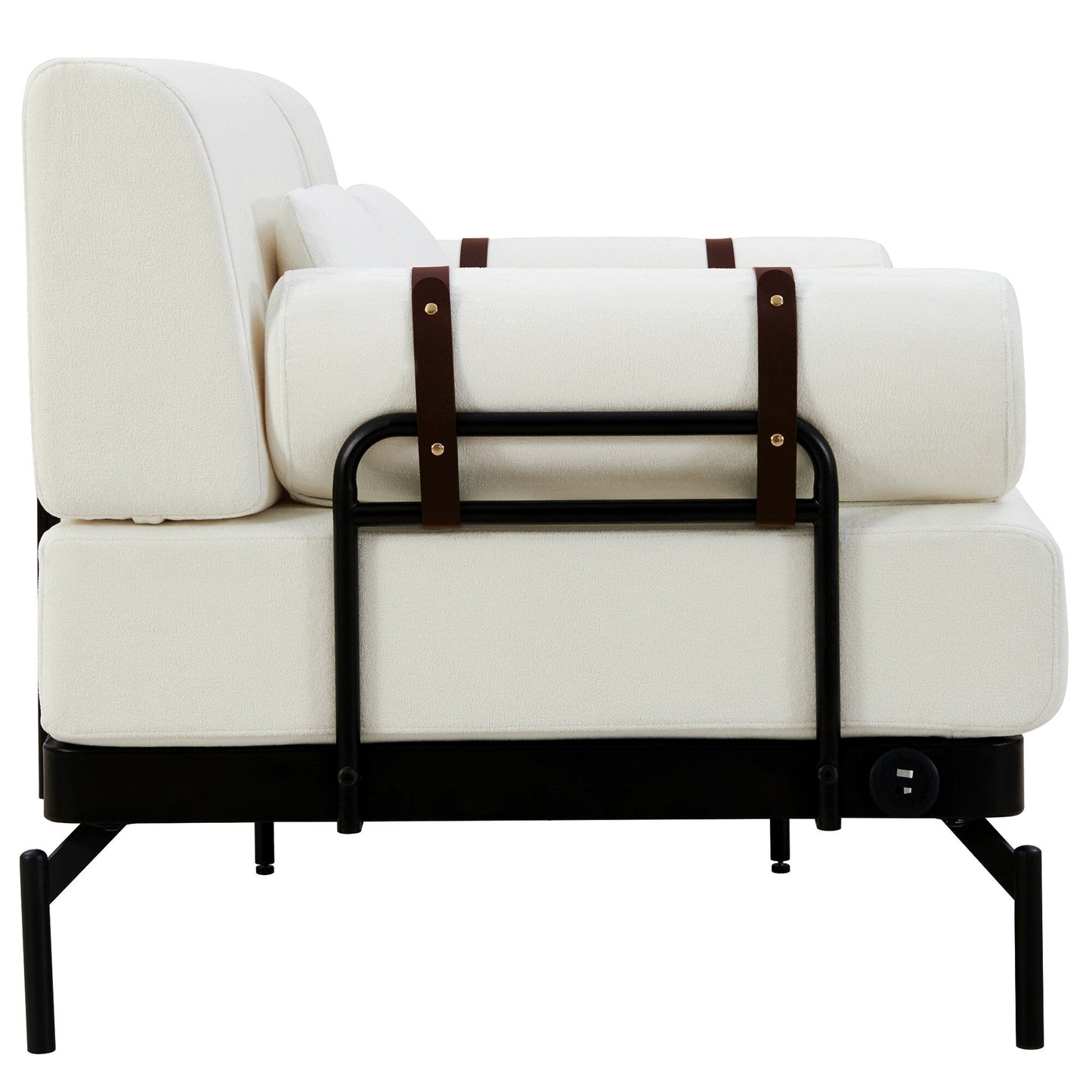 Canapé causeuse moderne en chenille de 59 po avec ports de chargement USB, accoudoirs cylindriques et capacité de charge de 440 lb