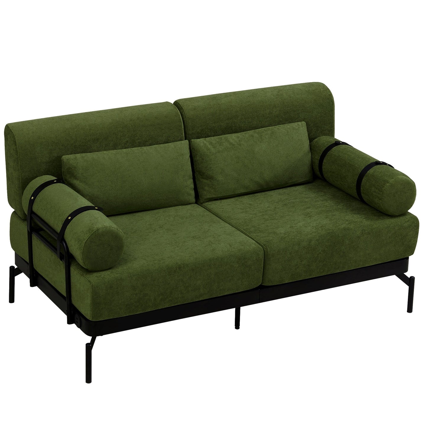 Canapé causeuse moderne en chenille de 59 po avec ports de chargement USB, accoudoirs cylindriques et capacité de charge de 440 lb