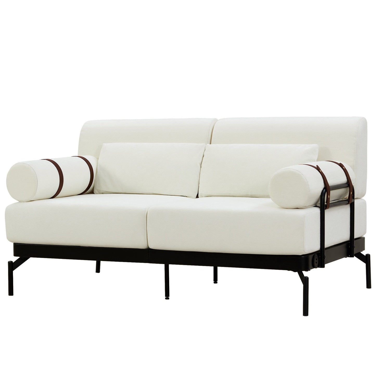 Canapé causeuse moderne en chenille de 59 po avec ports de chargement USB, accoudoirs cylindriques et capacité de charge de 440 lb