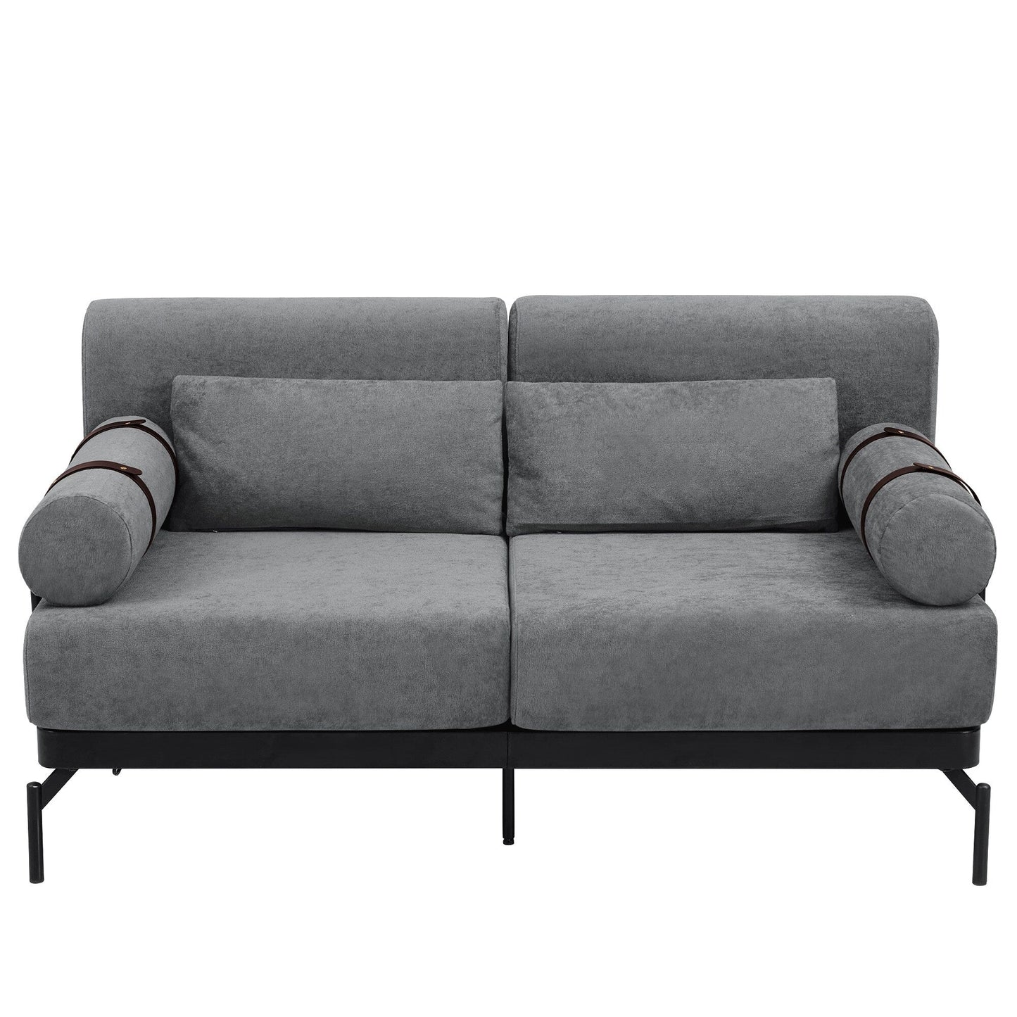 Canapé causeuse moderne en chenille de 59 po avec ports de chargement USB, accoudoirs cylindriques et capacité de charge de 440 lb