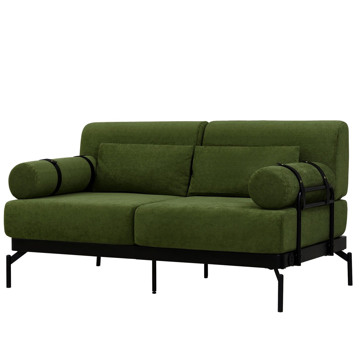 Canapé causeuse moderne en chenille de 59 po avec ports de chargement USB, accoudoirs cylindriques et capacité de charge de 440 lb