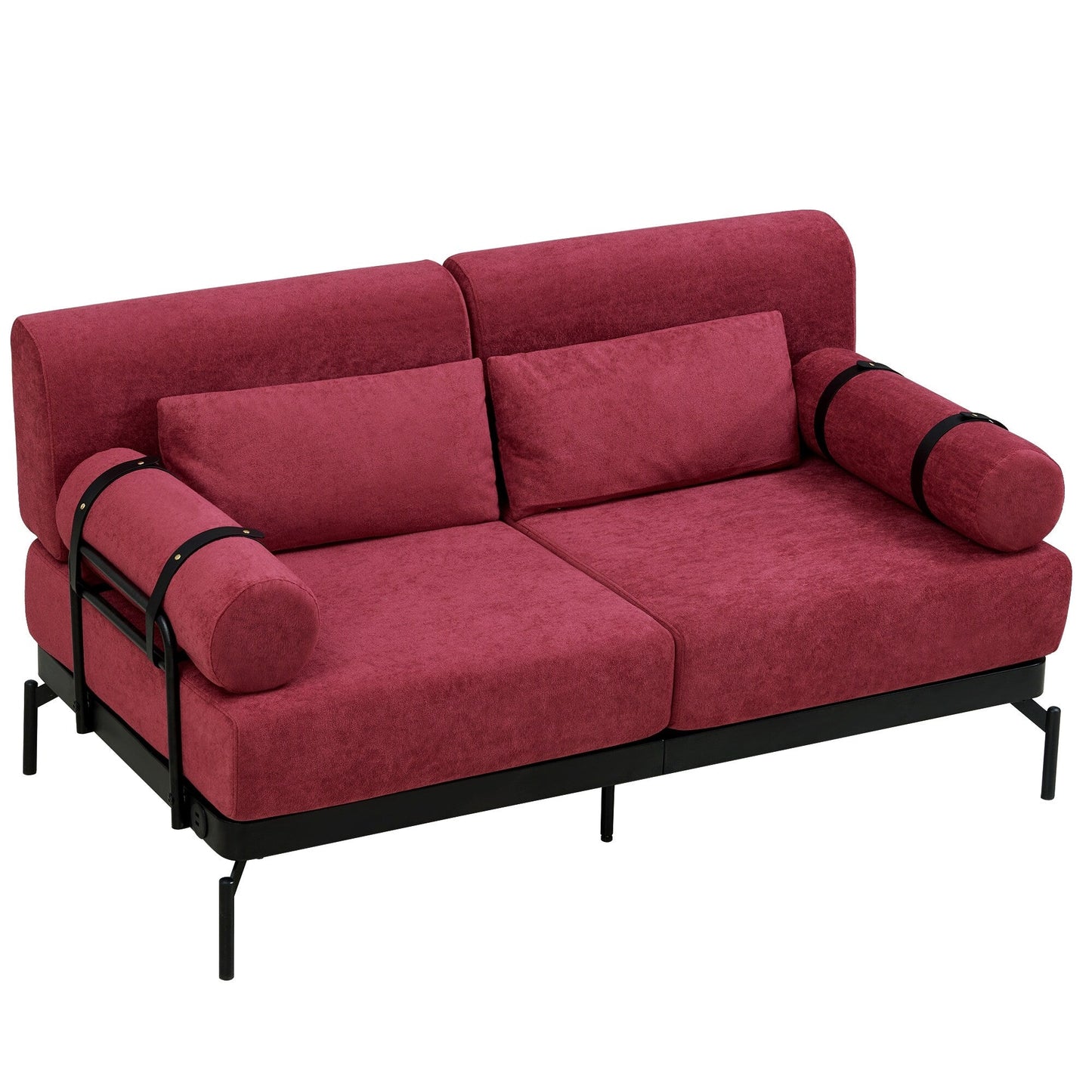 Canapé causeuse moderne en chenille de 59 po avec ports de chargement USB, accoudoirs cylindriques et capacité de charge de 440 lb