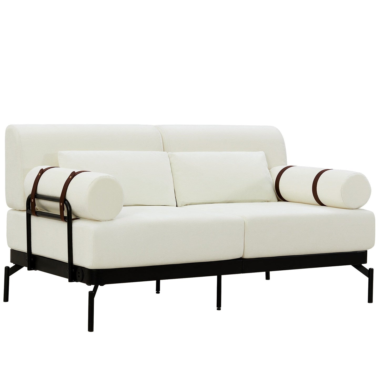 Canapé causeuse moderne en chenille de 59 po avec ports de chargement USB, accoudoirs cylindriques et capacité de charge de 440 lb