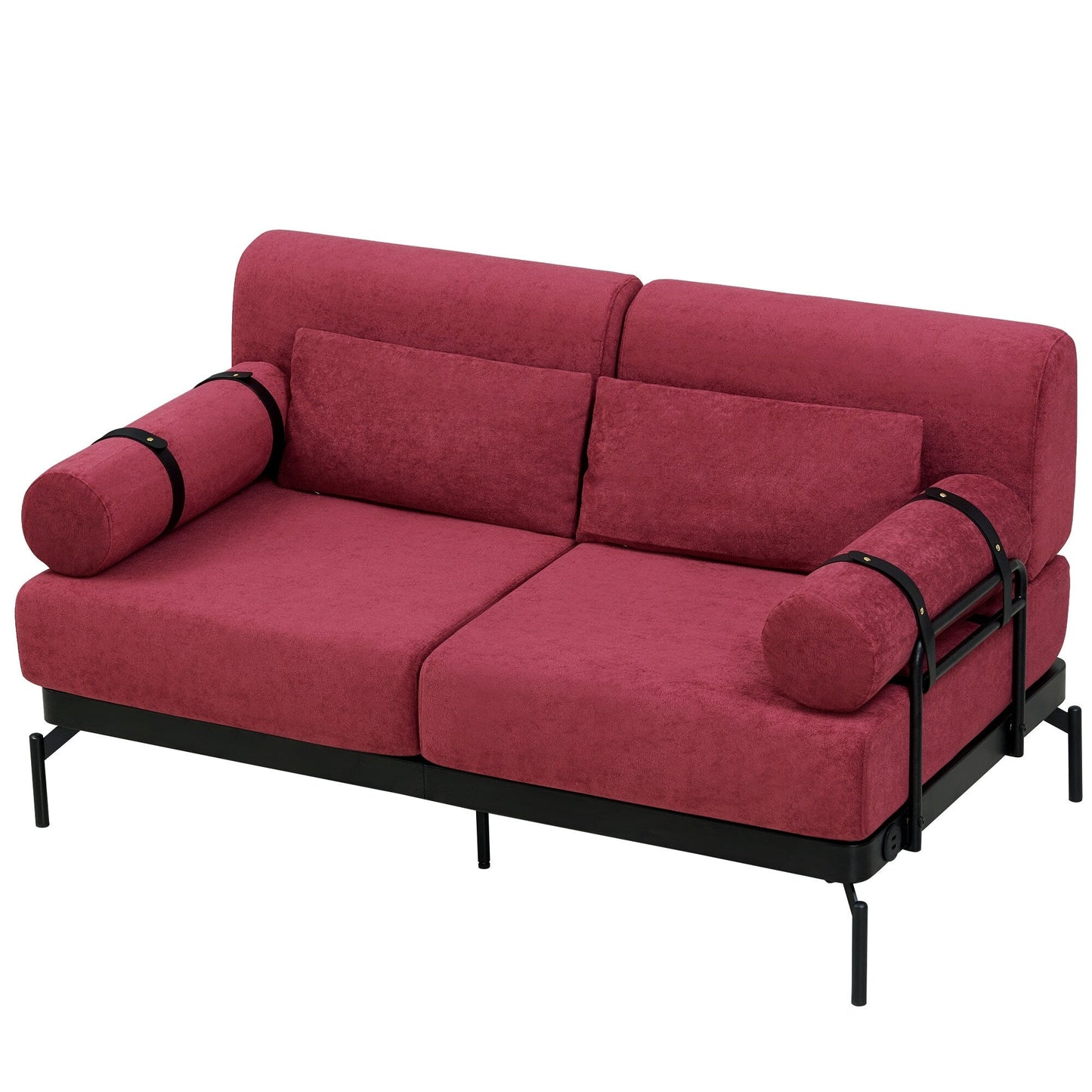 Canapé causeuse moderne en chenille de 59 po avec ports de chargement USB, accoudoirs cylindriques et capacité de charge de 440 lb