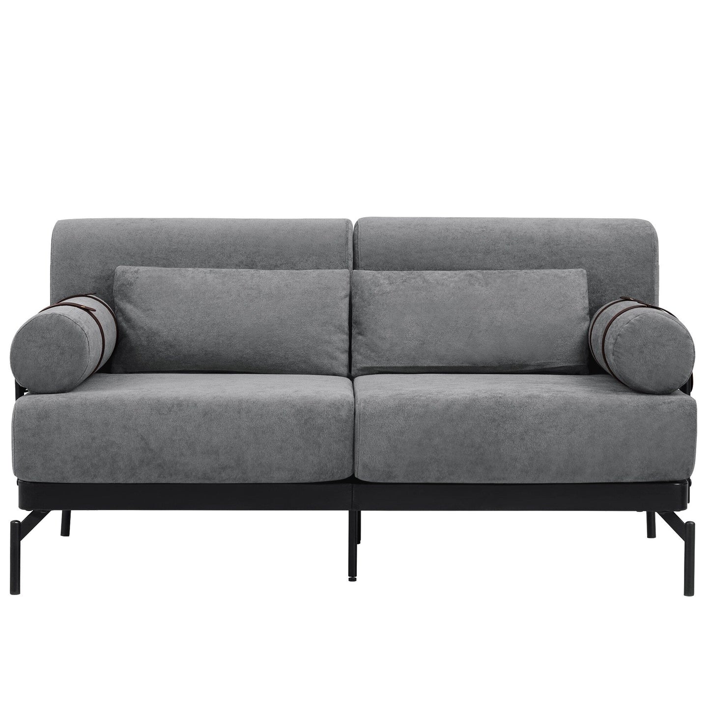 Canapé causeuse moderne en chenille de 59 po avec ports de chargement USB, accoudoirs cylindriques et capacité de charge de 440 lb