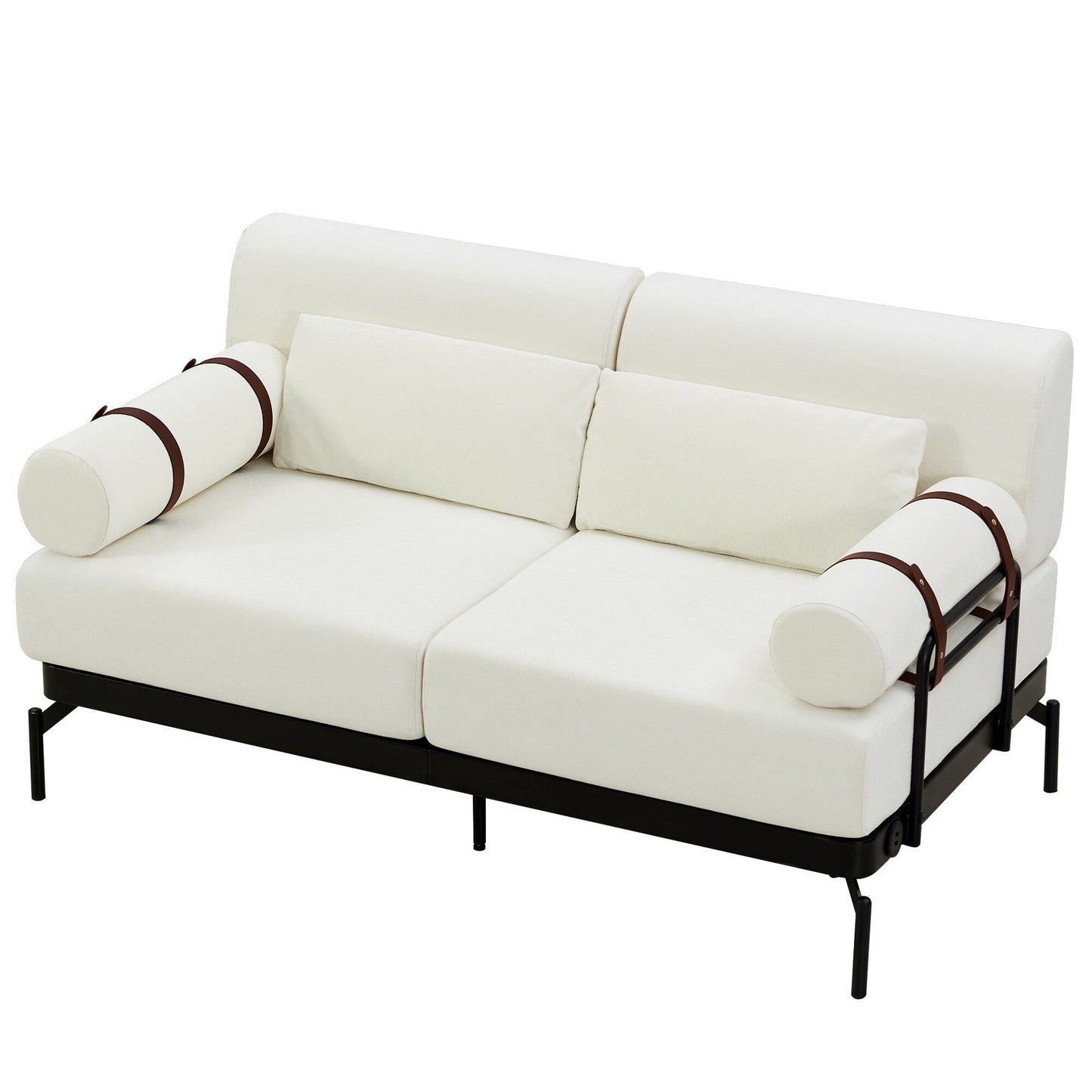 Canapé causeuse moderne en chenille de 59 po avec ports de chargement USB, accoudoirs cylindriques et capacité de charge de 440 lb