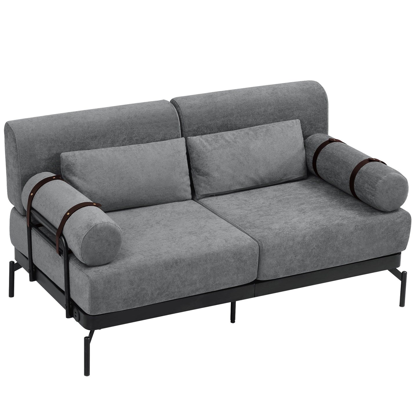 Canapé causeuse moderne en chenille de 59 po avec ports de chargement USB, accoudoirs cylindriques et capacité de charge de 440 lb