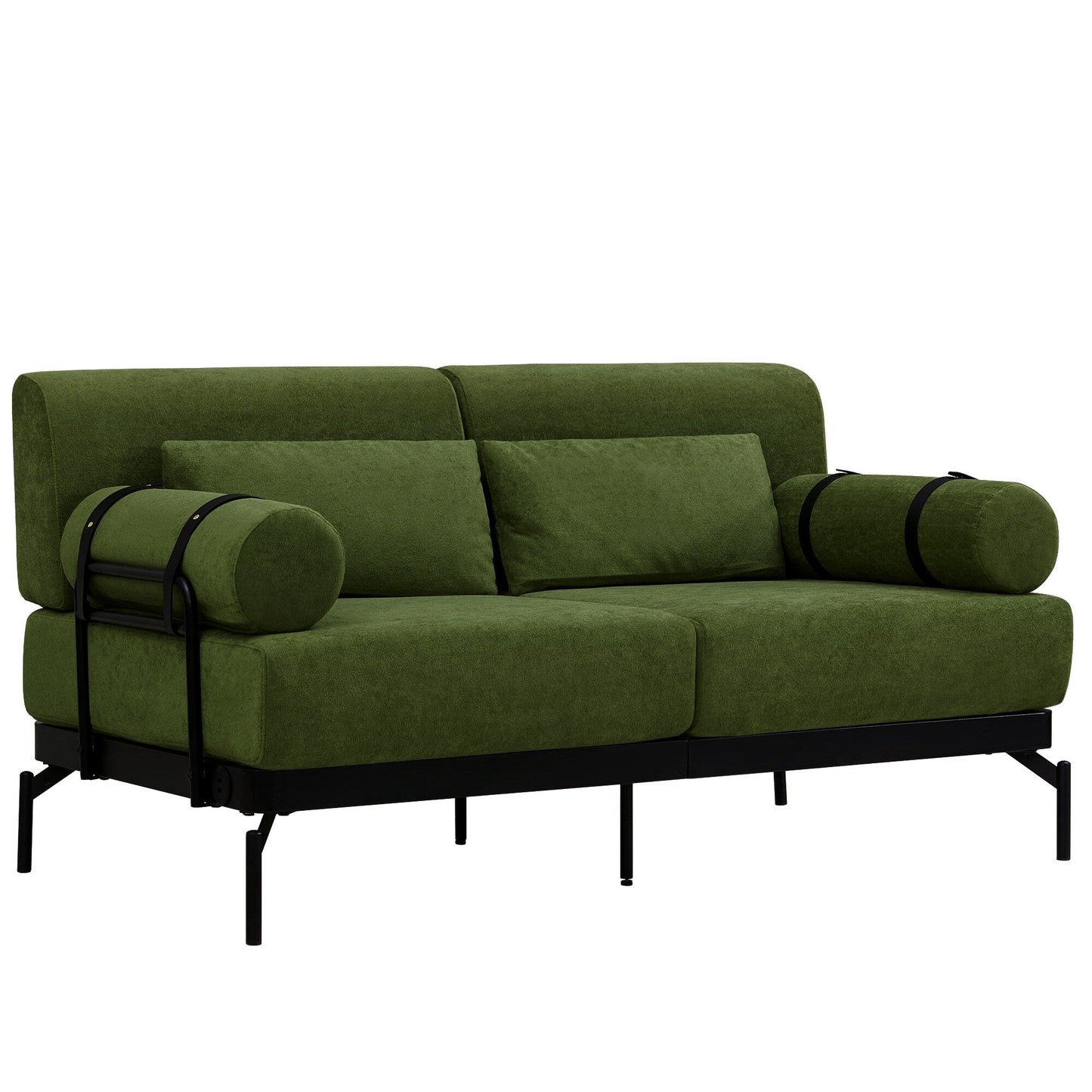 Canapé causeuse moderne en chenille de 59 po avec ports de chargement USB, accoudoirs cylindriques et capacité de charge de 440 lb