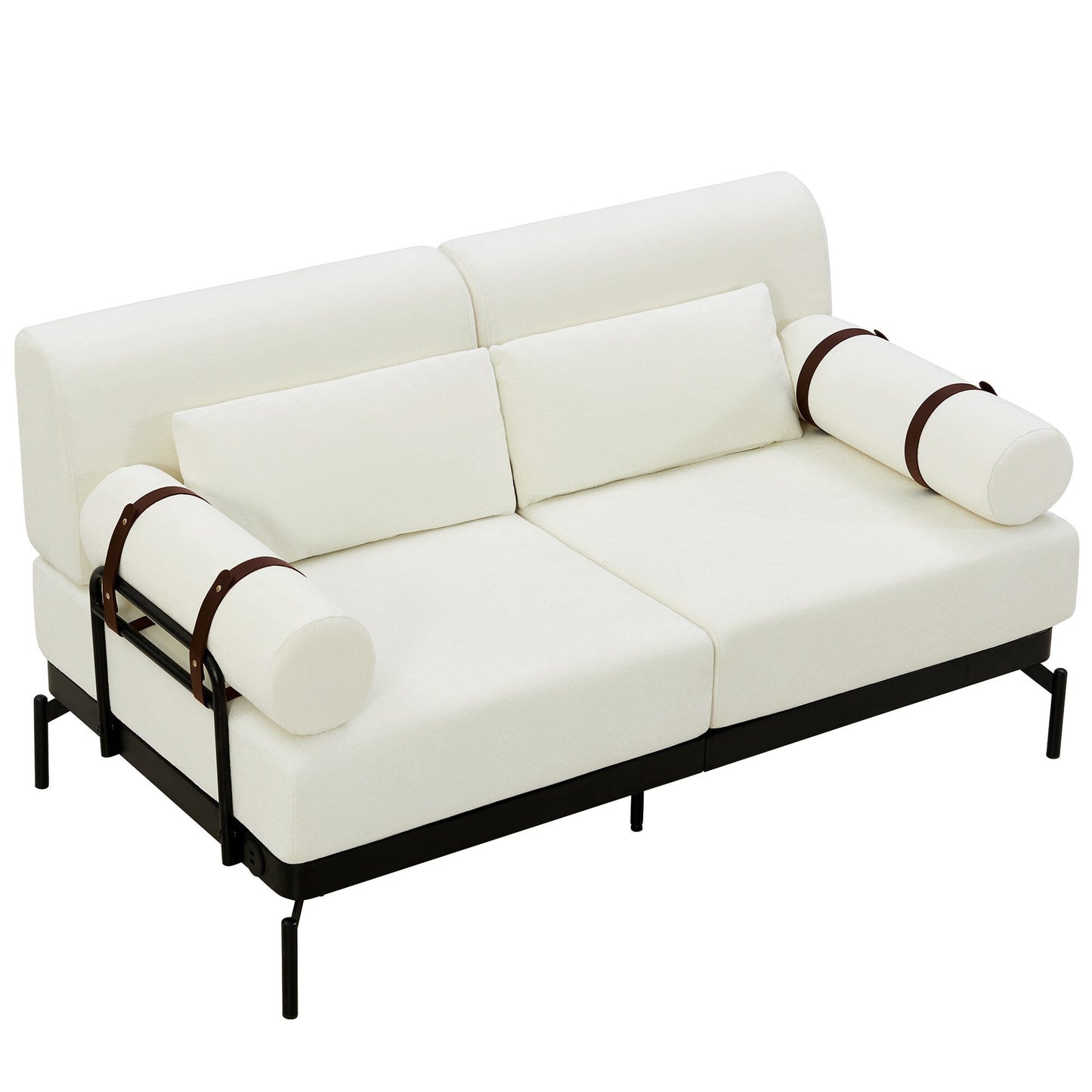 Canapé causeuse moderne en chenille de 59 po avec ports de chargement USB, accoudoirs cylindriques et capacité de charge de 440 lb