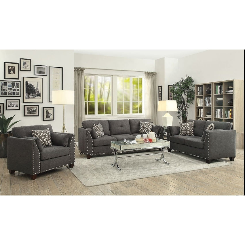 Canapé causeuse en lin 59 avec 4 coussins et clous décoratifs pour salon