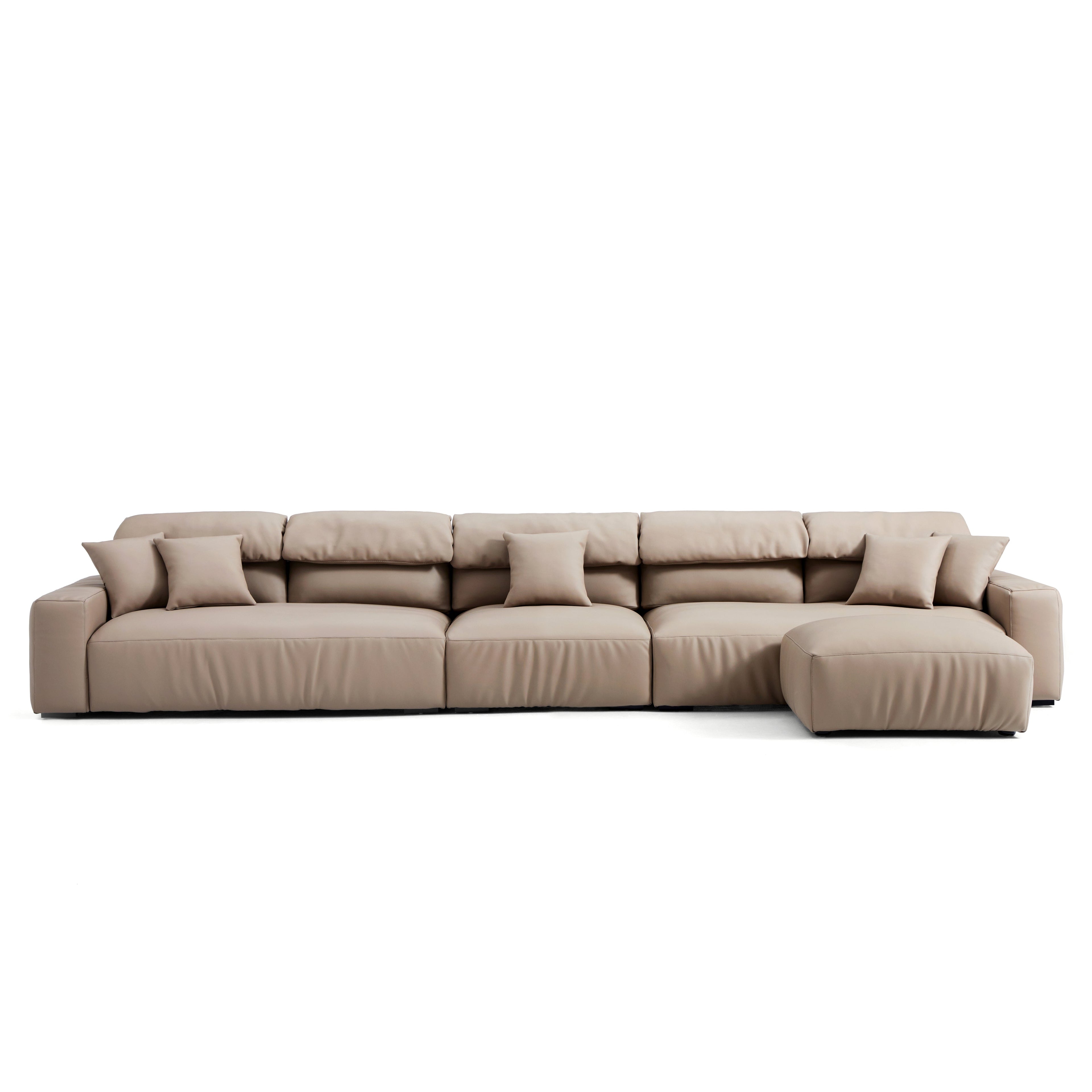 Chestnut Khaki Leather Sofa and Ottoman