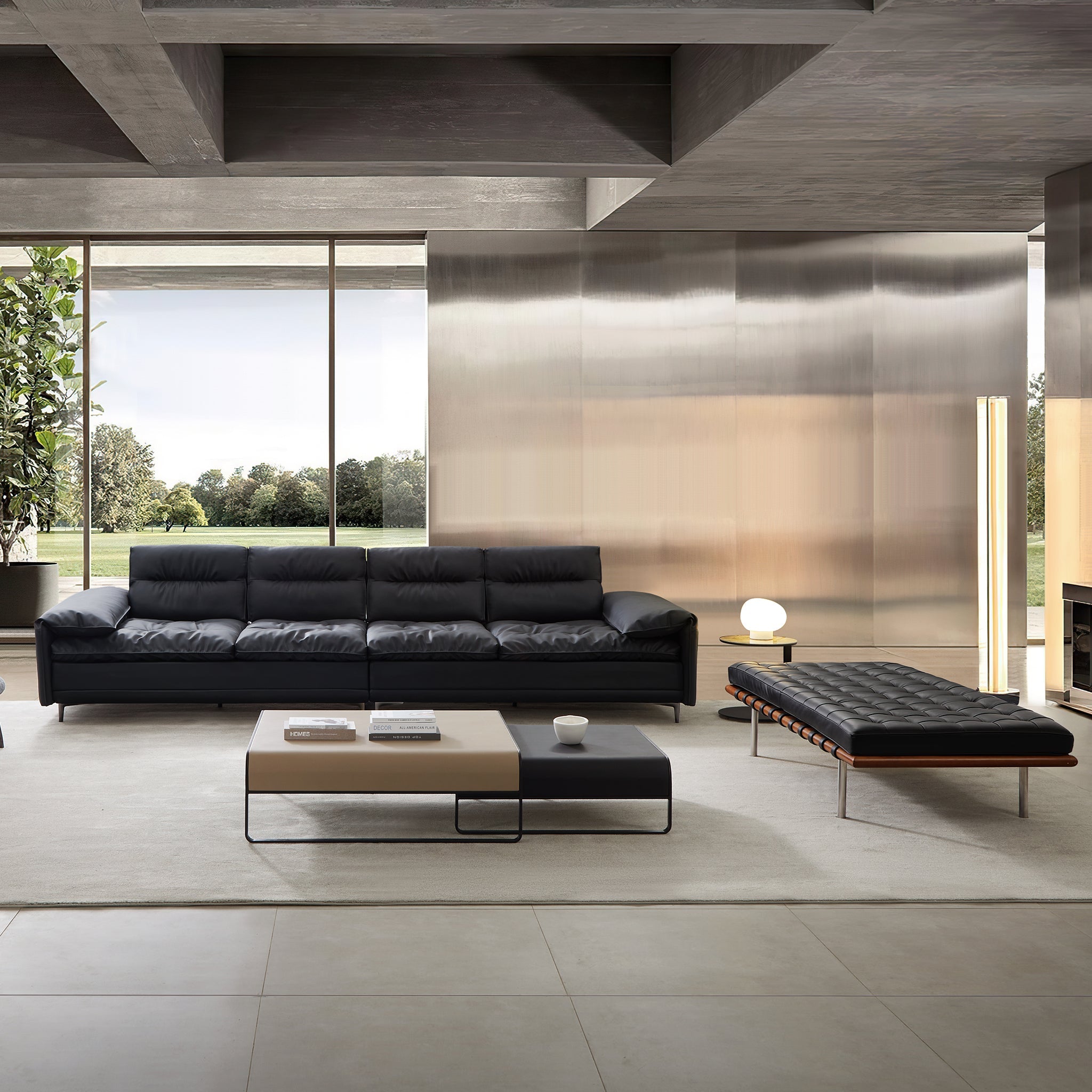 Lewis Adjustable Backrest Ultra-Wide Leather Sofa