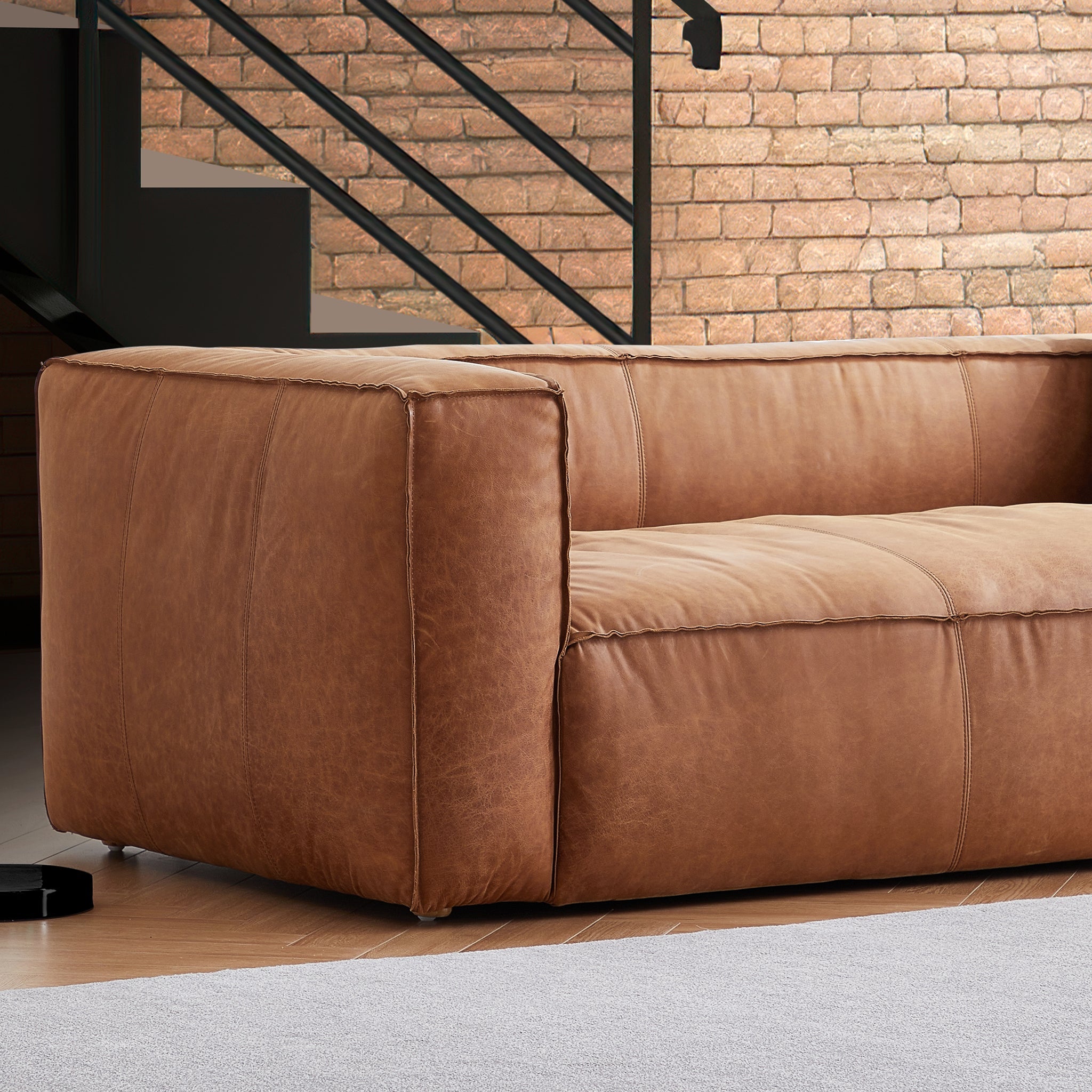 Brancaster Black Genuine Leather Tuxedo Sofa