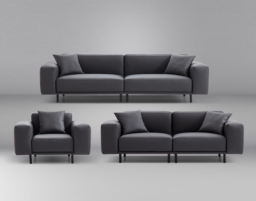 Noble Dark Gray Leather Sofa Set