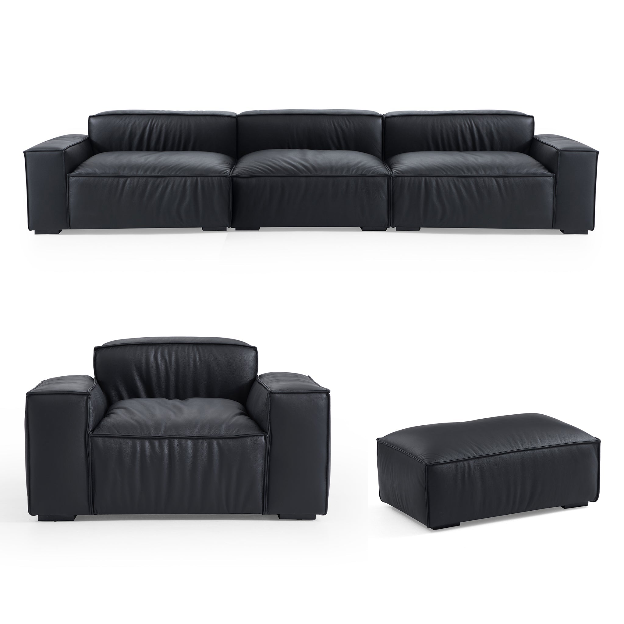 Ensemble de canapés de luxe minimalistes en cuir noir