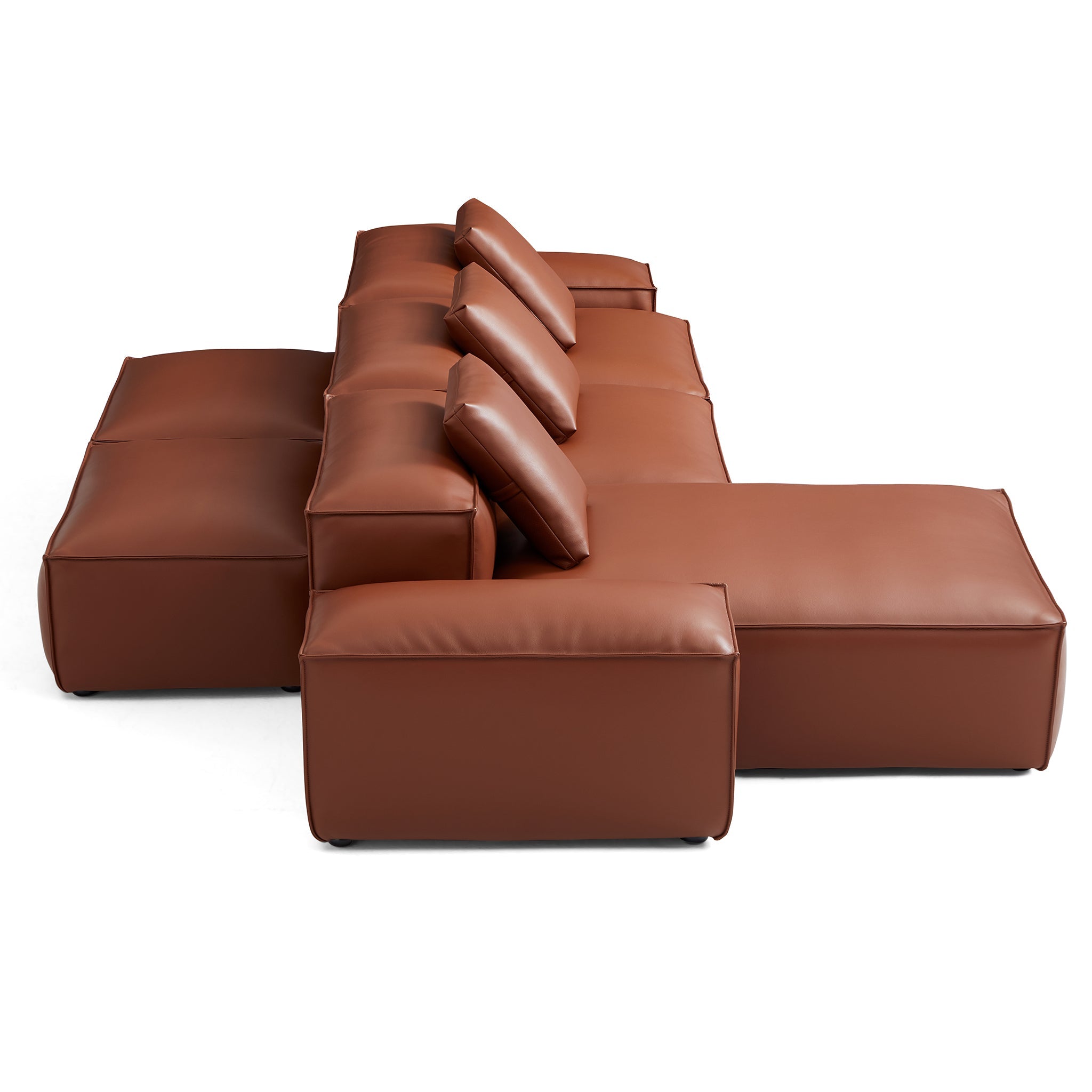 Cube Modular Beige Genuine Leather Double-Sided Sectional