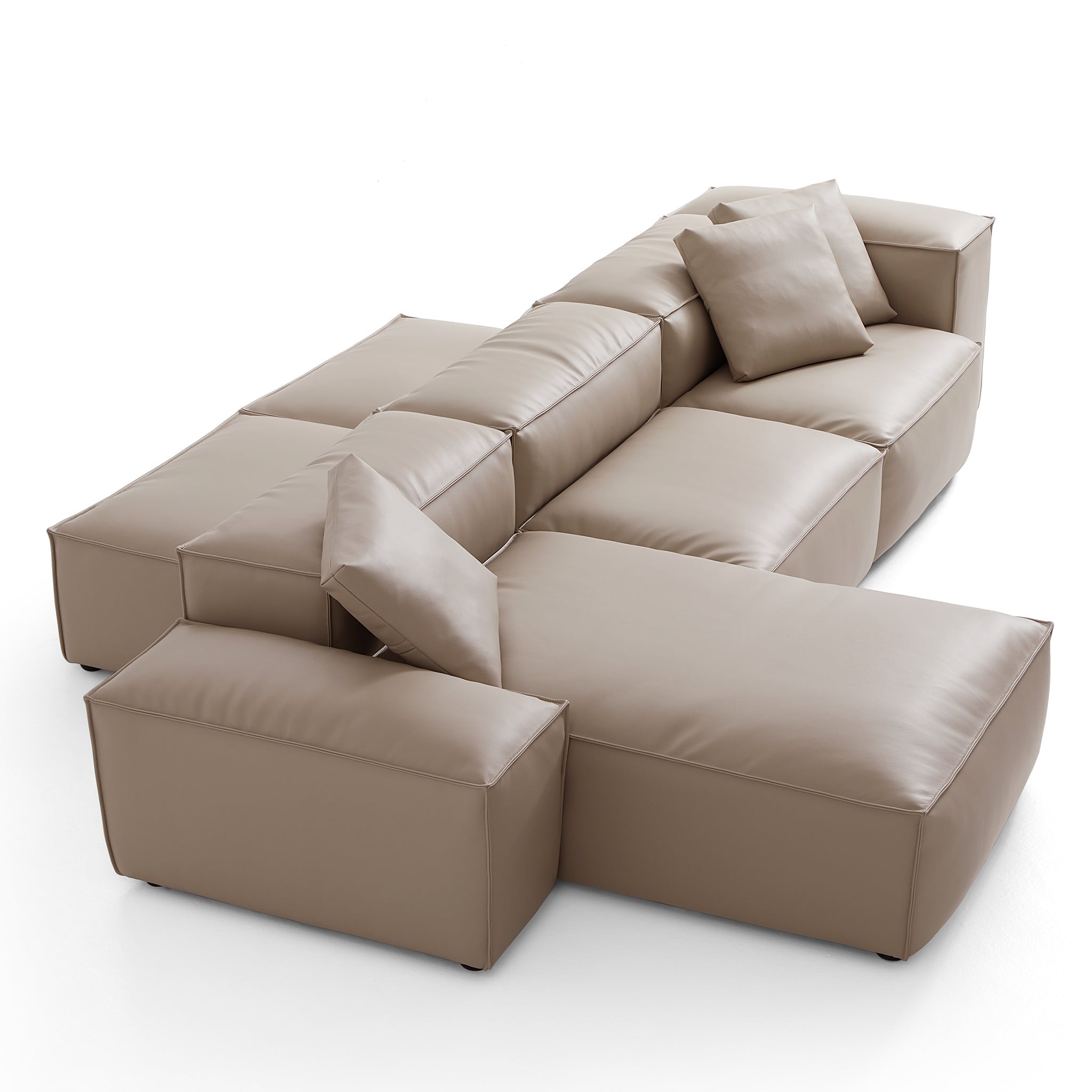 Cube Modular Black Genuine Leather Double-Sided Sectional