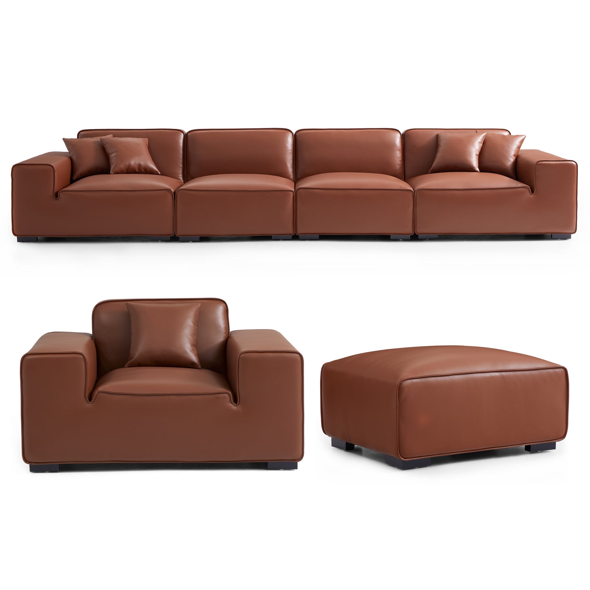 Domus Modular Black Leather Sofa Set