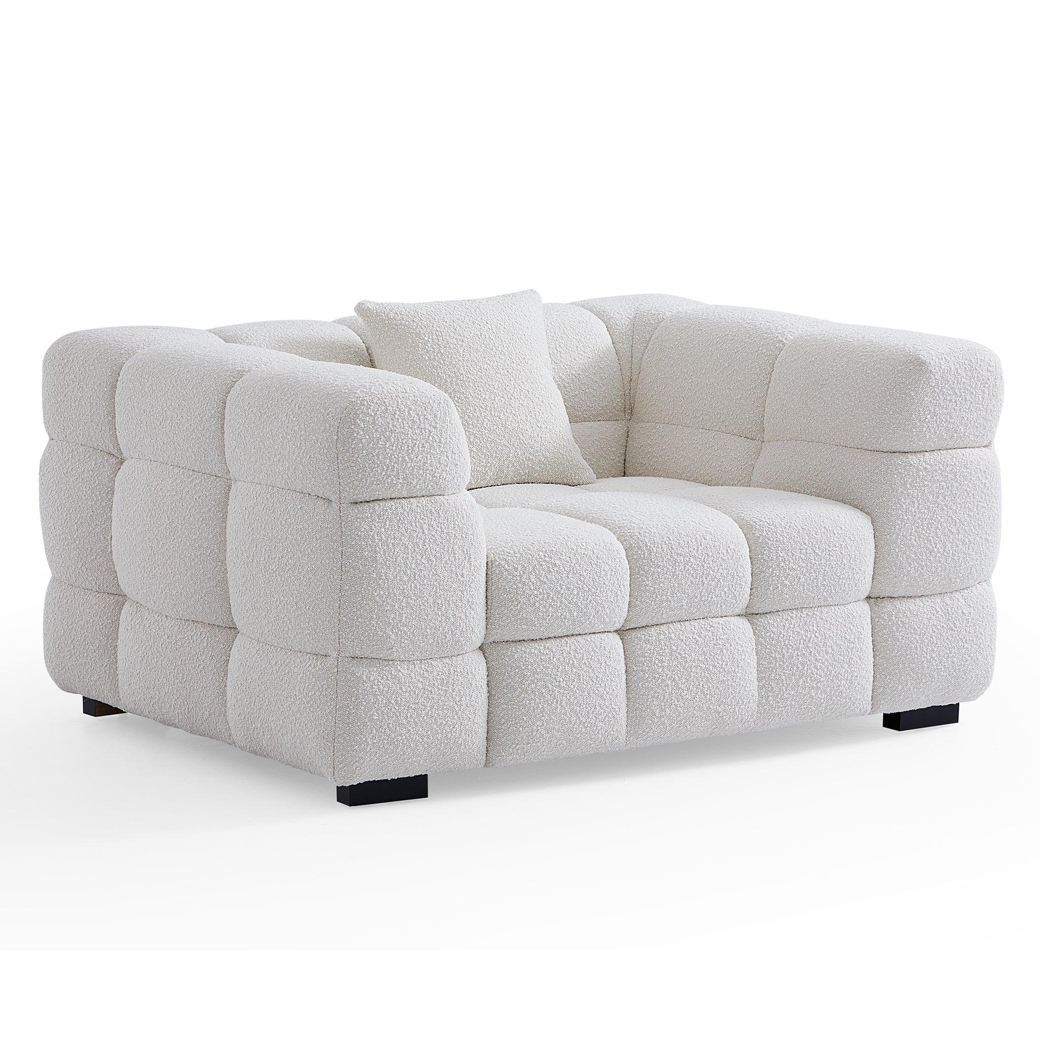 Cushy White Boucle Fabric Tufted Armchair