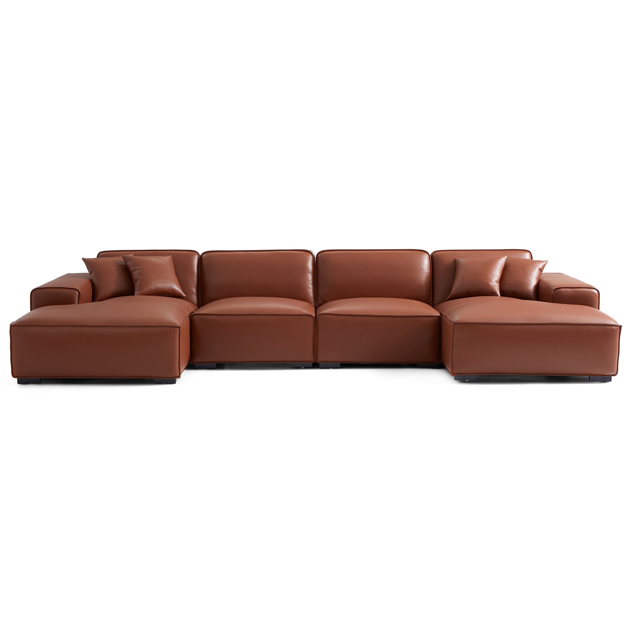 Domus Modular Black Leather Double Chaise Sectional