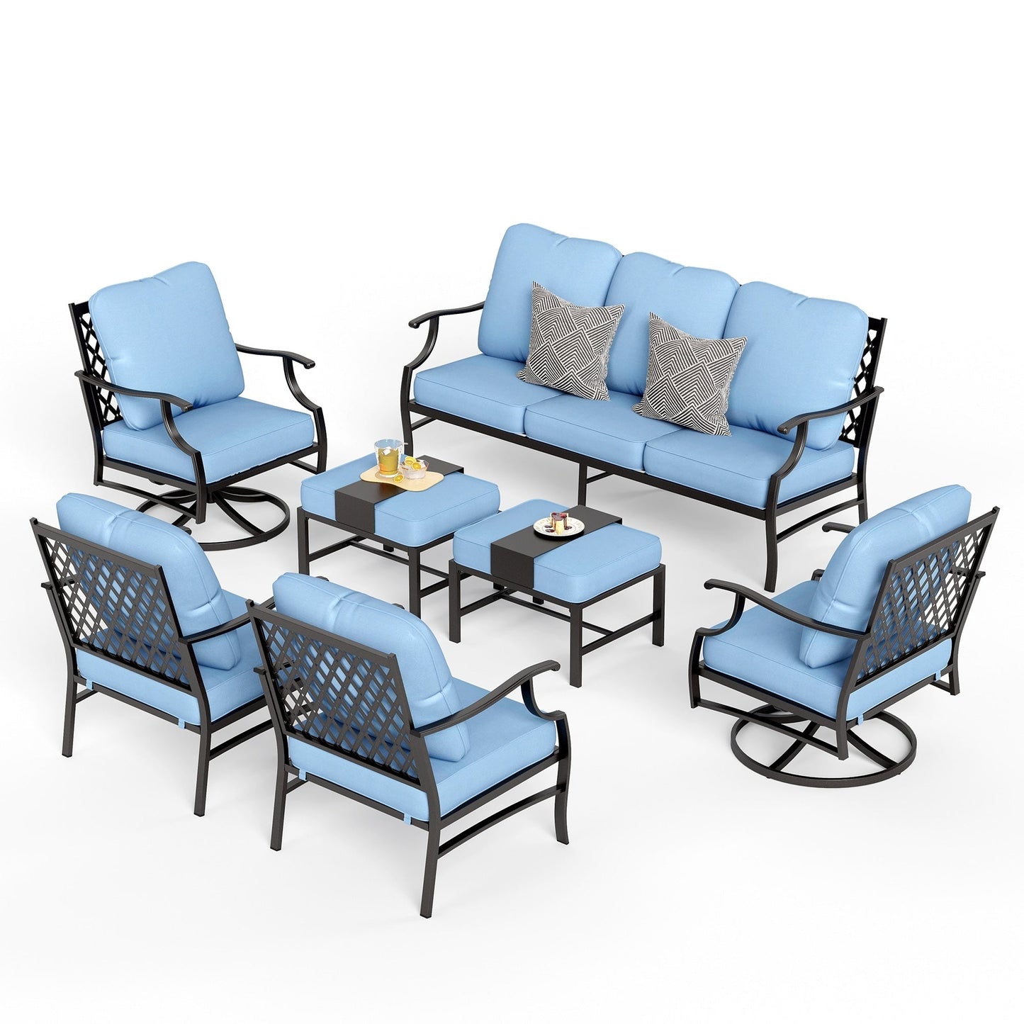 Ensemble de salon de jardin MAISON ARTS 6/7 pièces, canapé avec 2/4 chaises simples, 1 canapé 3 places et table basse/poufs