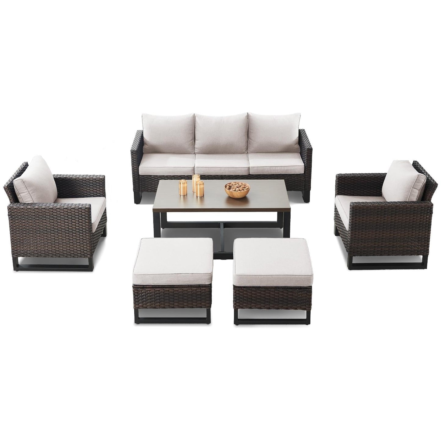 Ensemble de 6 canapés d'extérieur avec chaise et pouf