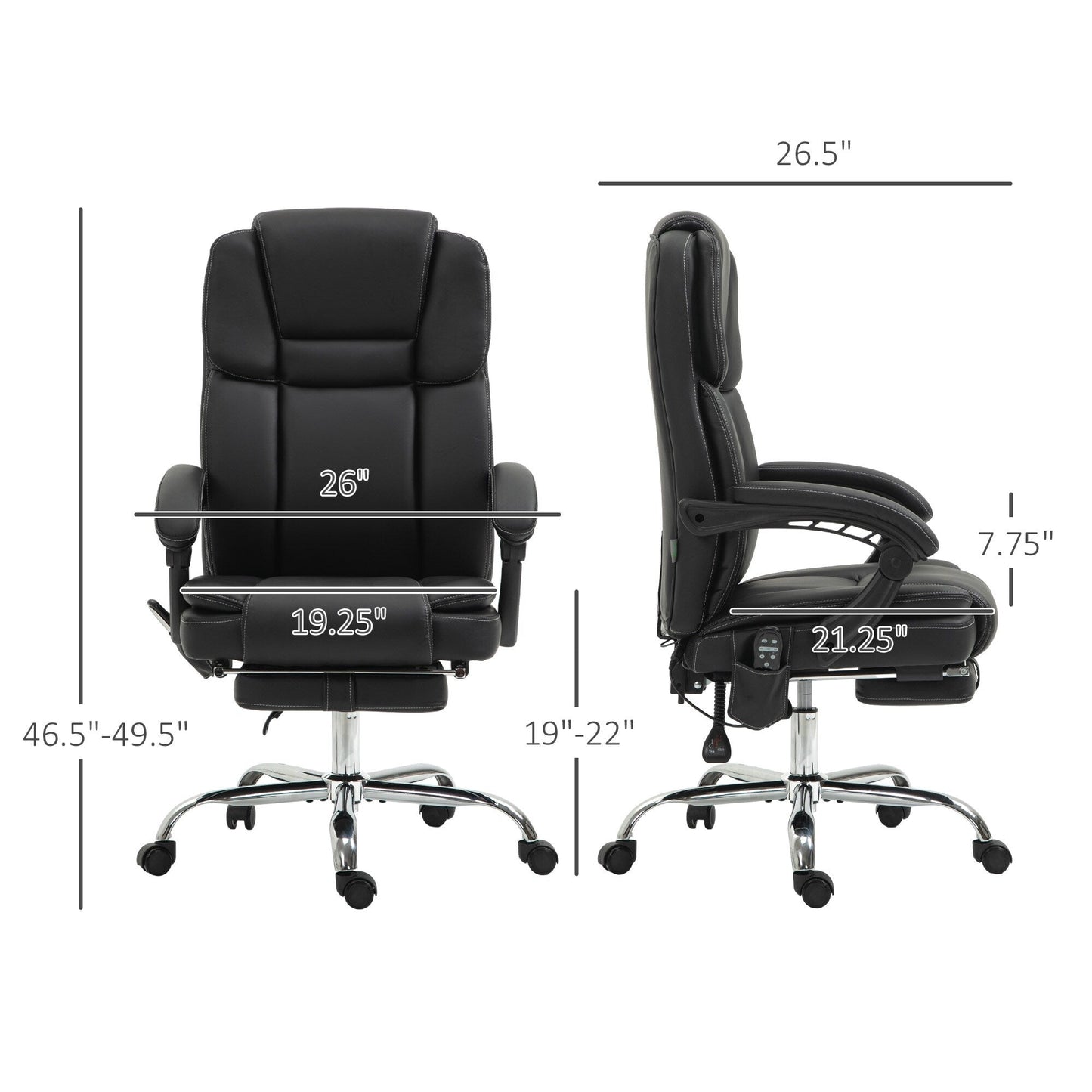 Fauteuil de bureau inclinable avec massage par vibrations à 6 points, revêtement en cuir PU, avec chauffage lombaire et repose-pieds
