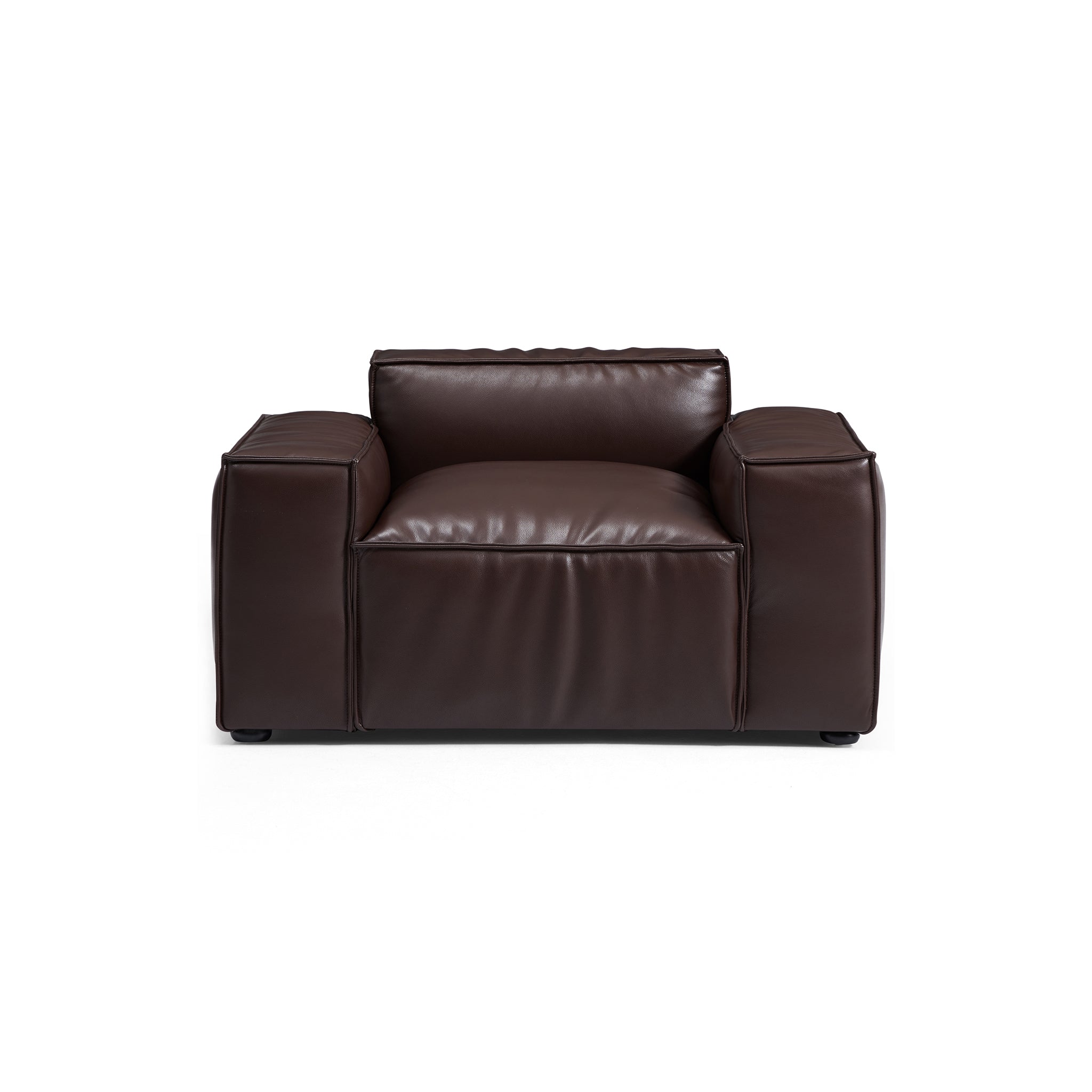 Fauteuil de luxe minimaliste en cuir marron foncé