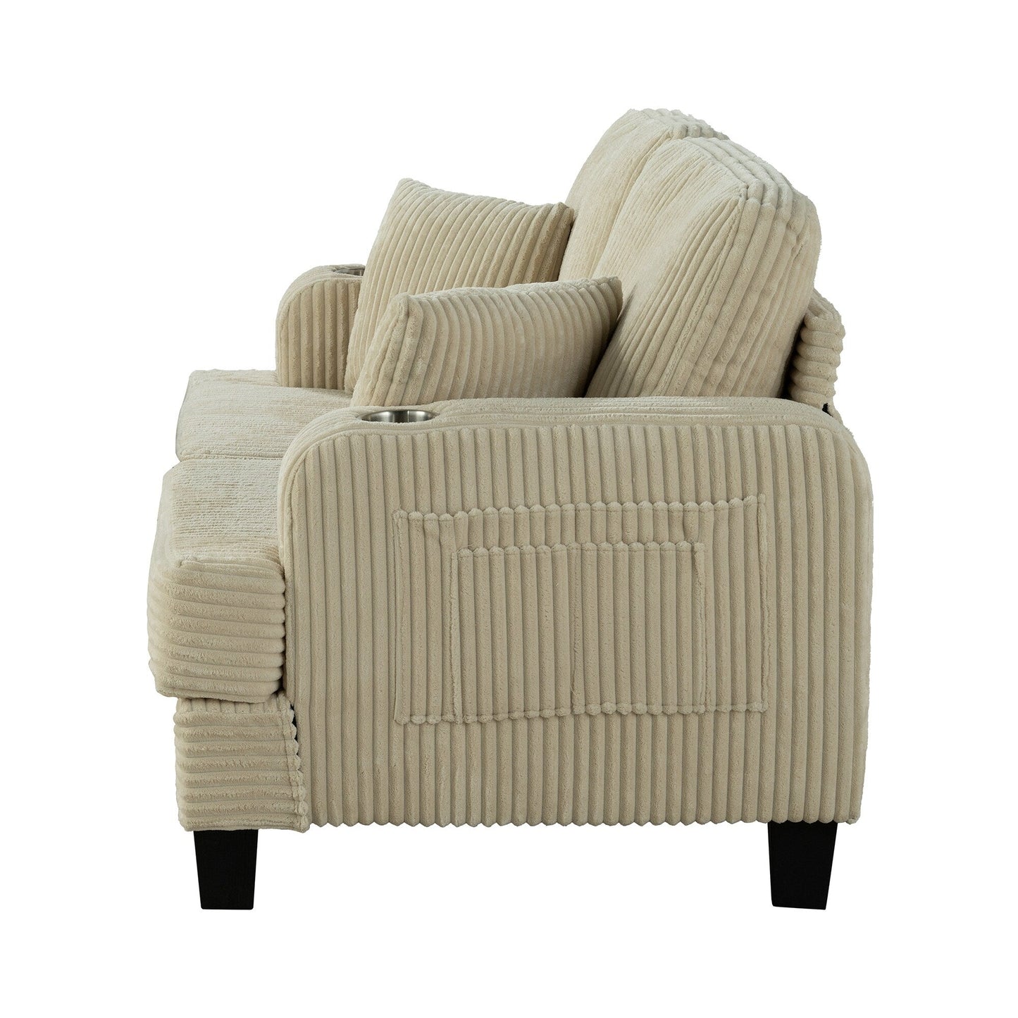 Canapé causeuse contemporain en velours côtelé avec 2 coussins et porte-gobelet
