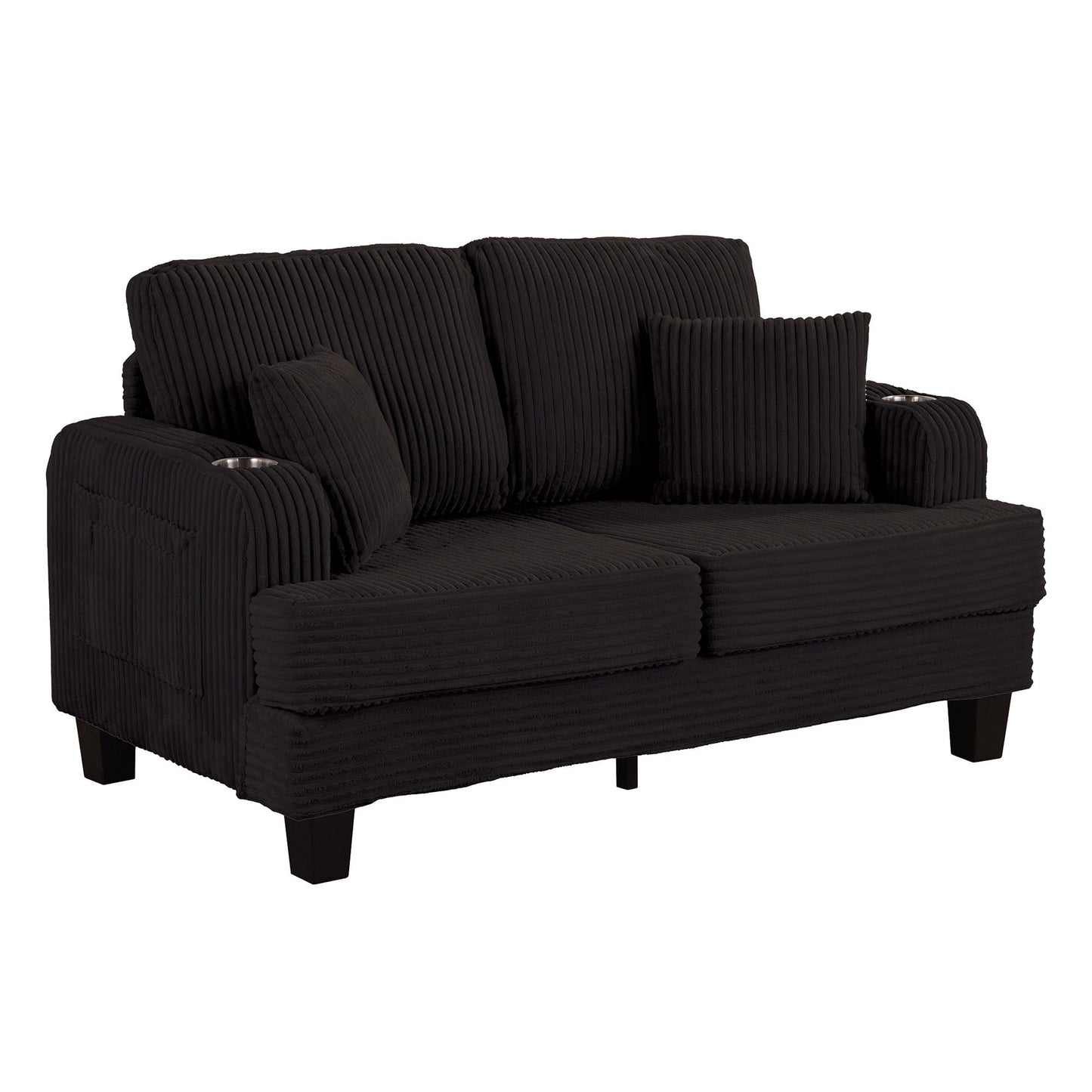 Canapé causeuse contemporain en velours côtelé avec 2 coussins et porte-gobelet