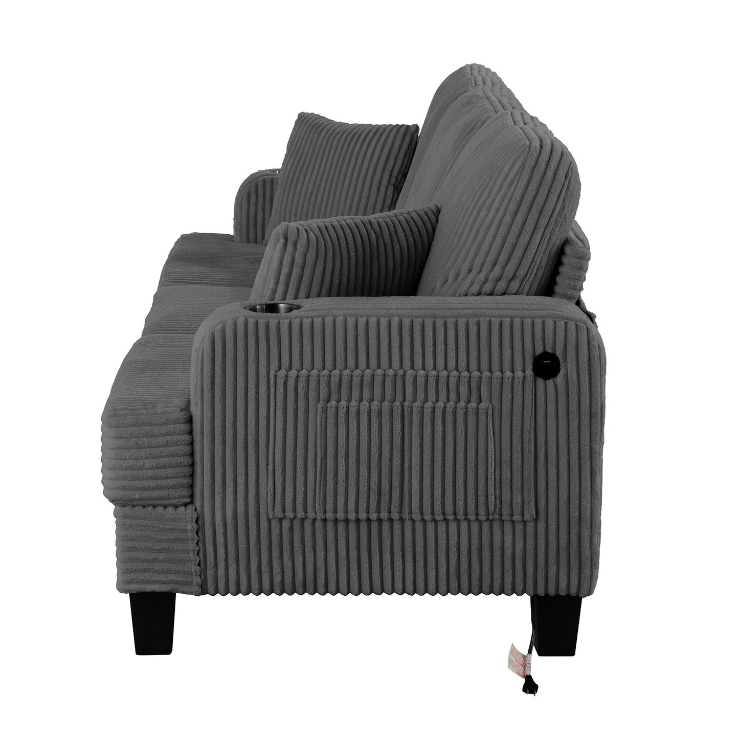 Canapé causeuse contemporain en velours côtelé avec 2 coussins et porte-gobelet