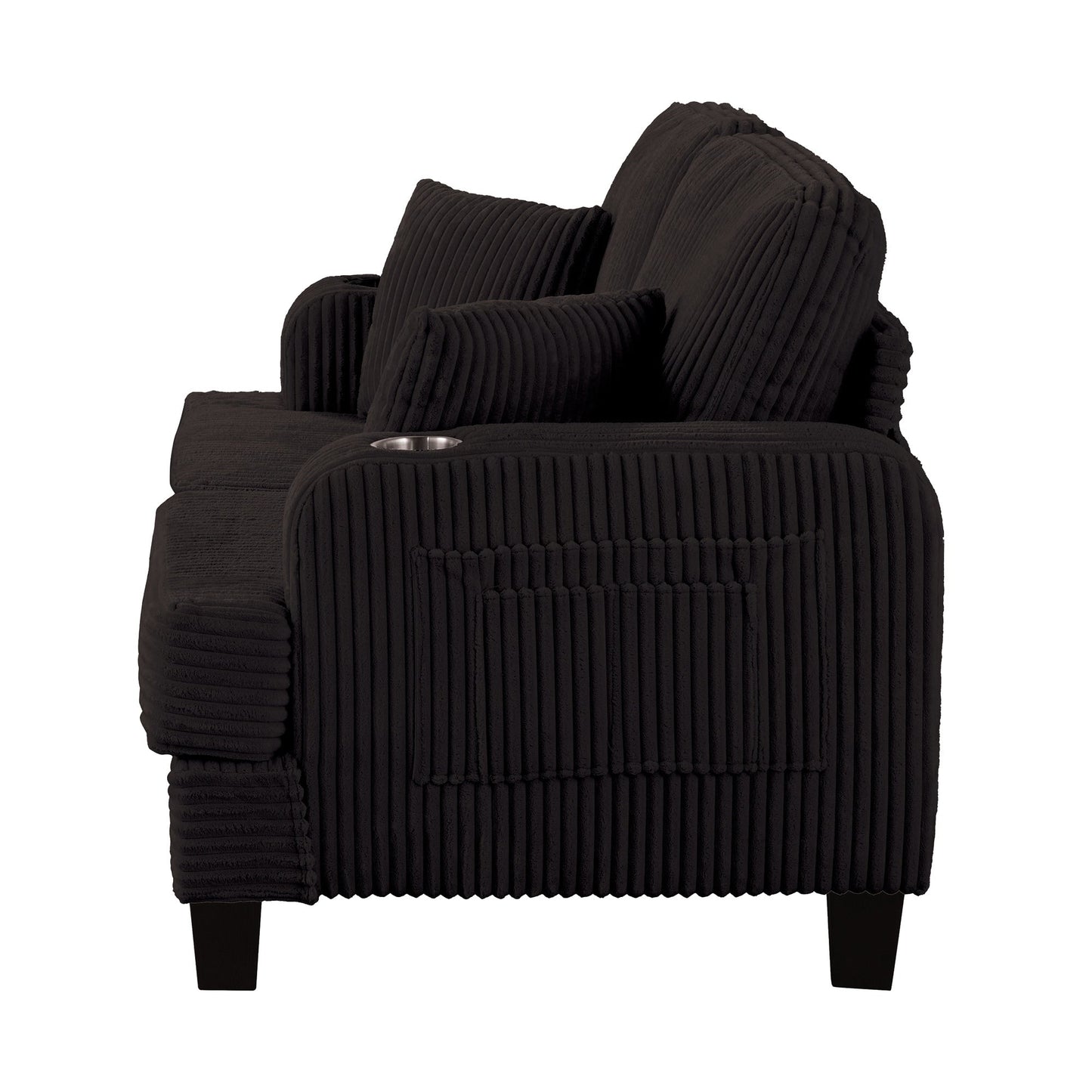 Canapé causeuse contemporain en velours côtelé avec 2 coussins et porte-gobelet