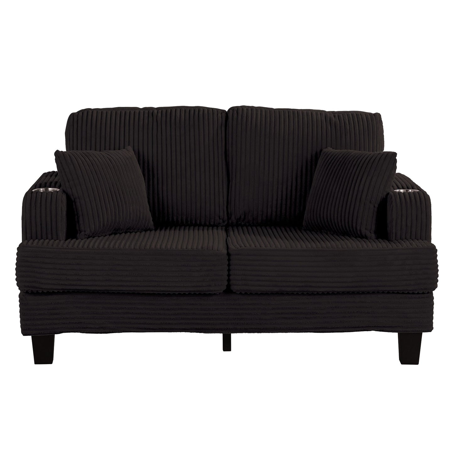 Canapé causeuse contemporain en velours côtelé avec 2 coussins et porte-gobelet