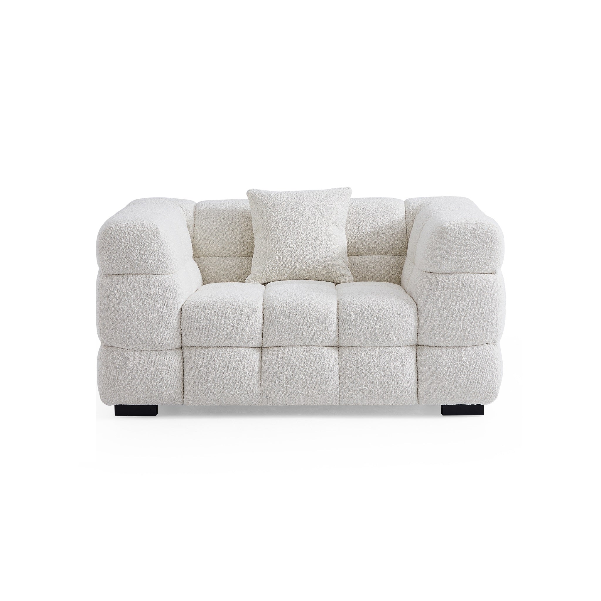 Cushy White Boucle Fabric Tufted Armchair