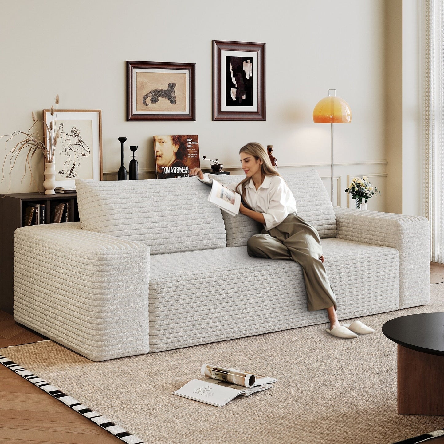 Canapé 2 places en velours côtelé, assise profonde, sans assemblage, 1 pièce pour salon, chambre, salle de conférence