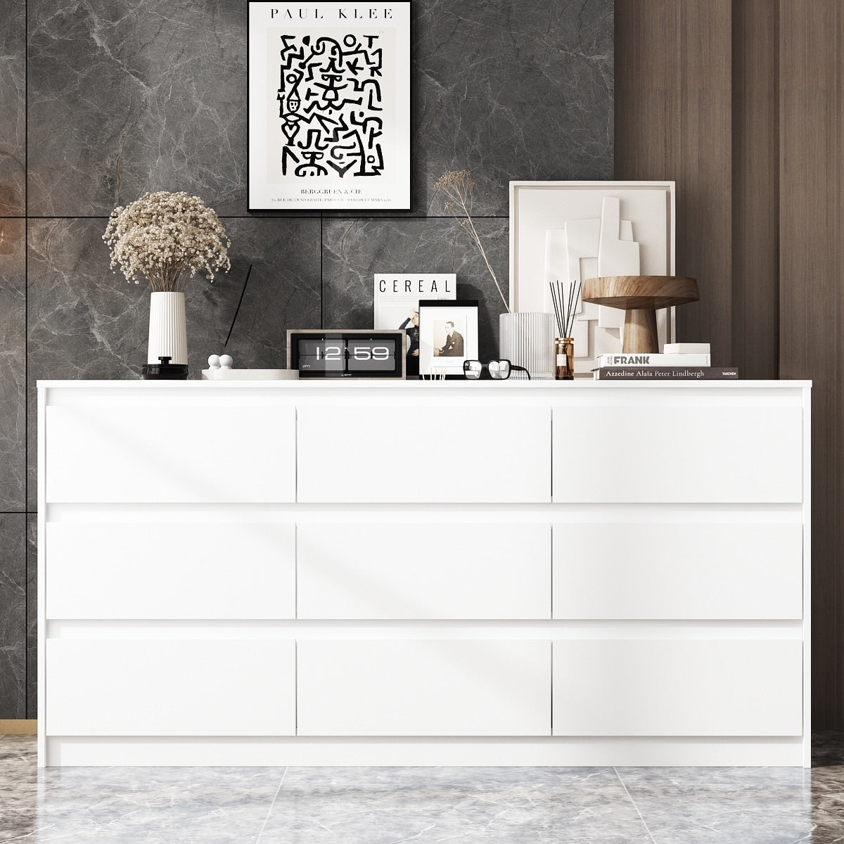 Commode d'appoint à 9 tiroirs 63W pour salon, chambre à coucher