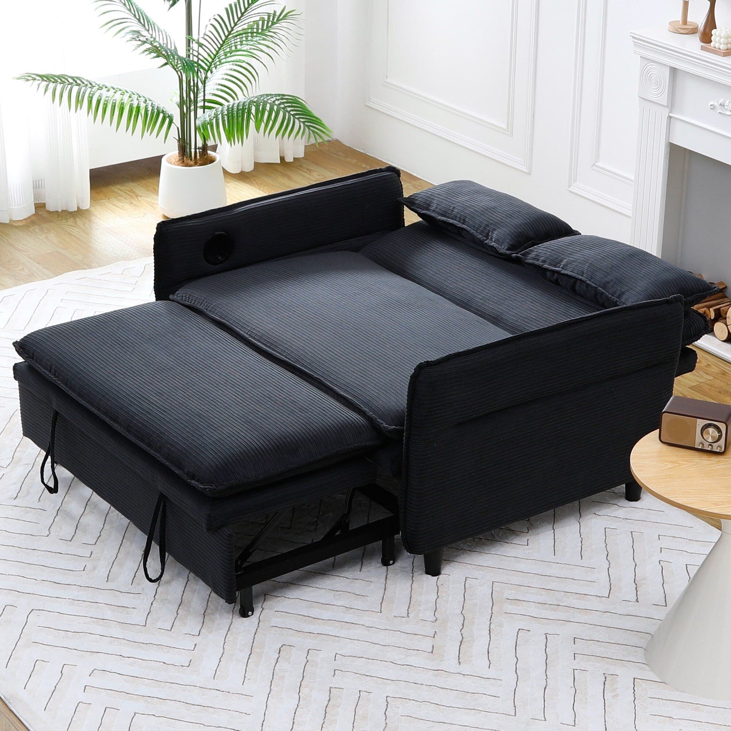 Canapé-lit multifonctionnel en tissu rayé de 65,74 pouces, idéal pour les chambres et les salons