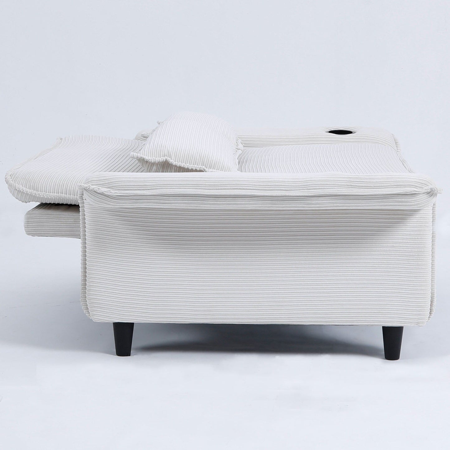 Canapé-lit multifonctionnel en tissu rayé rose de 65,74 pouces, accoudoirs et dossiers réglables