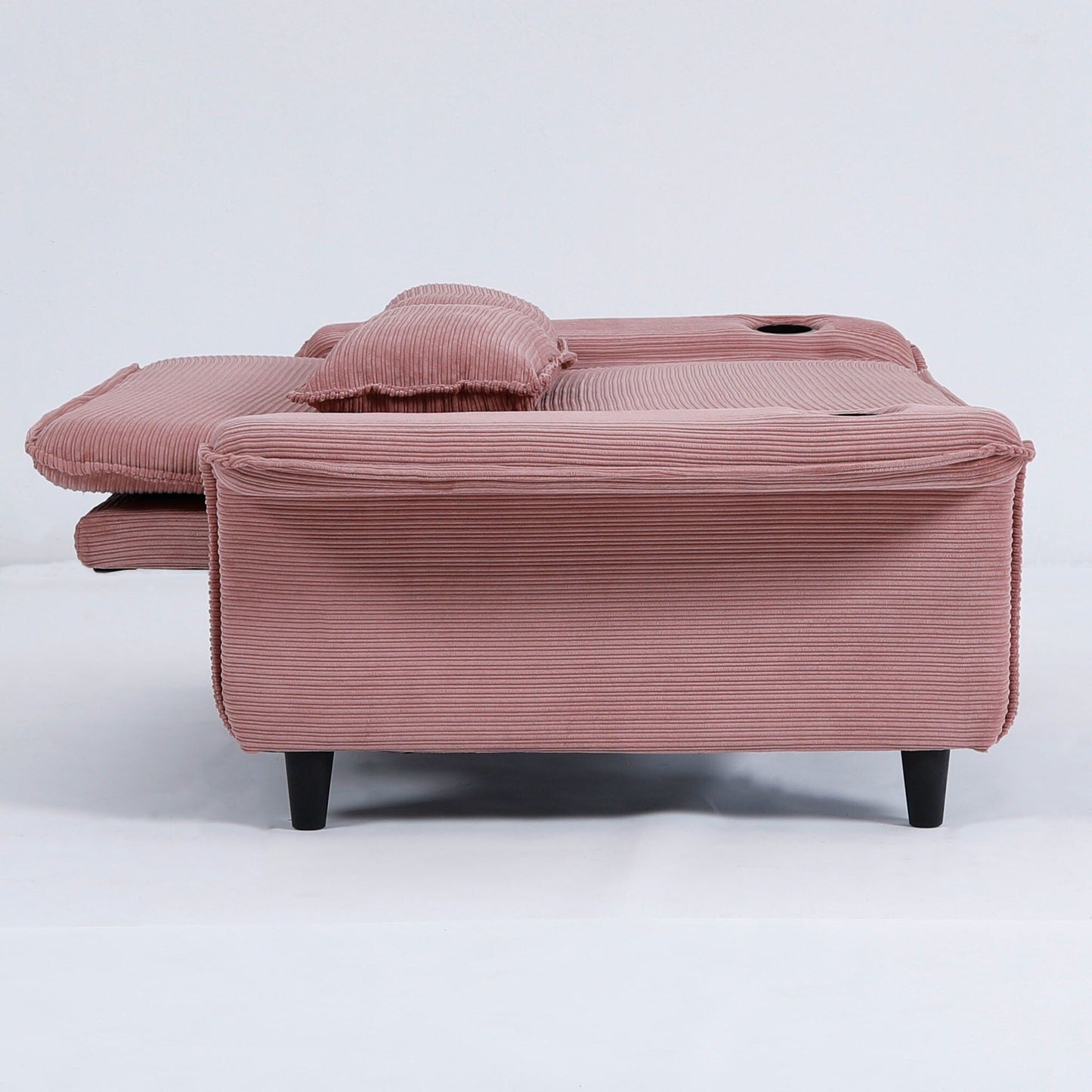 Canapé-lit multifonctionnel en tissu rayé rose de 65,74 pouces, accoudoirs et dossiers réglables