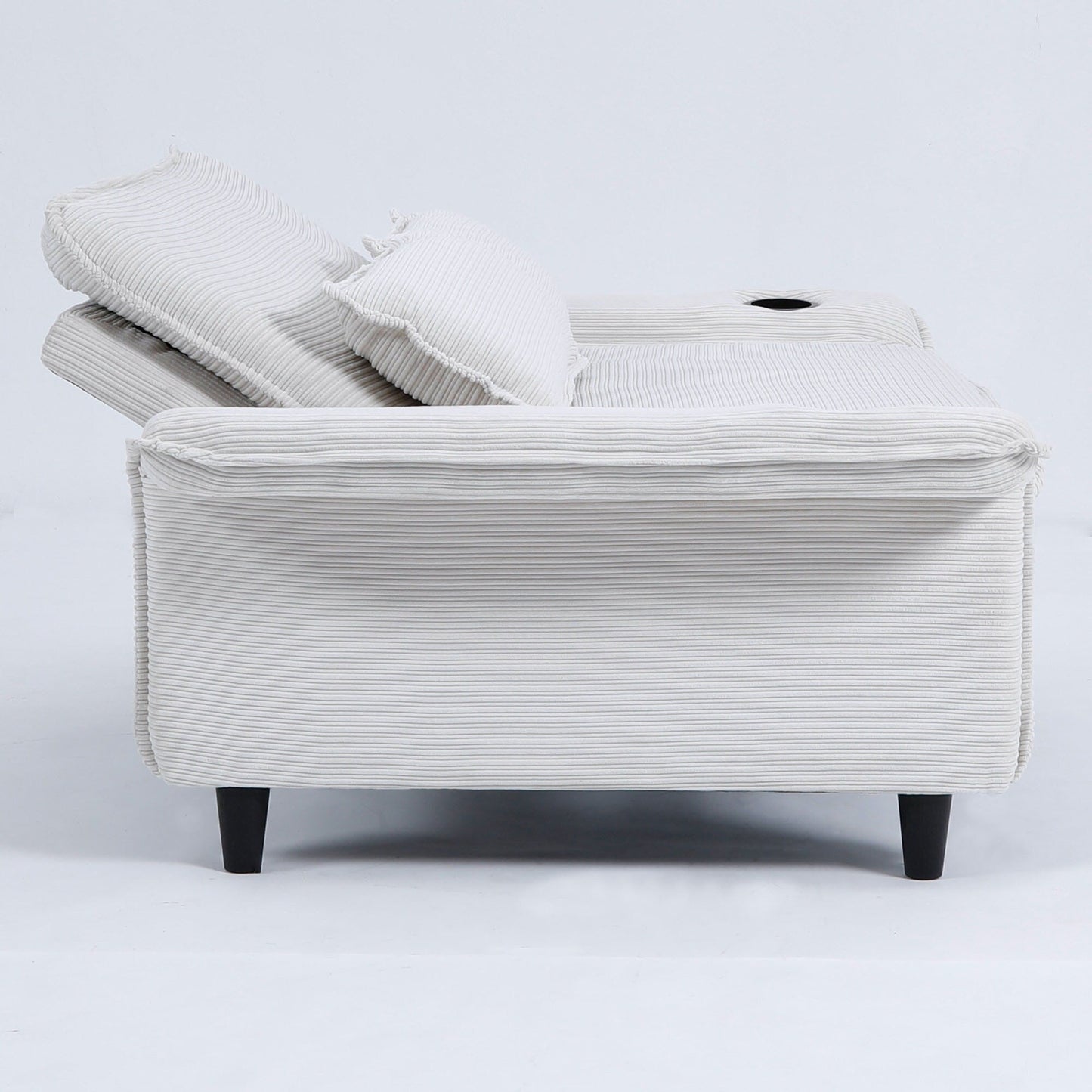 Canapé-lit multifonctionnel en tissu rayé rose de 65,74 pouces, accoudoirs et dossiers réglables